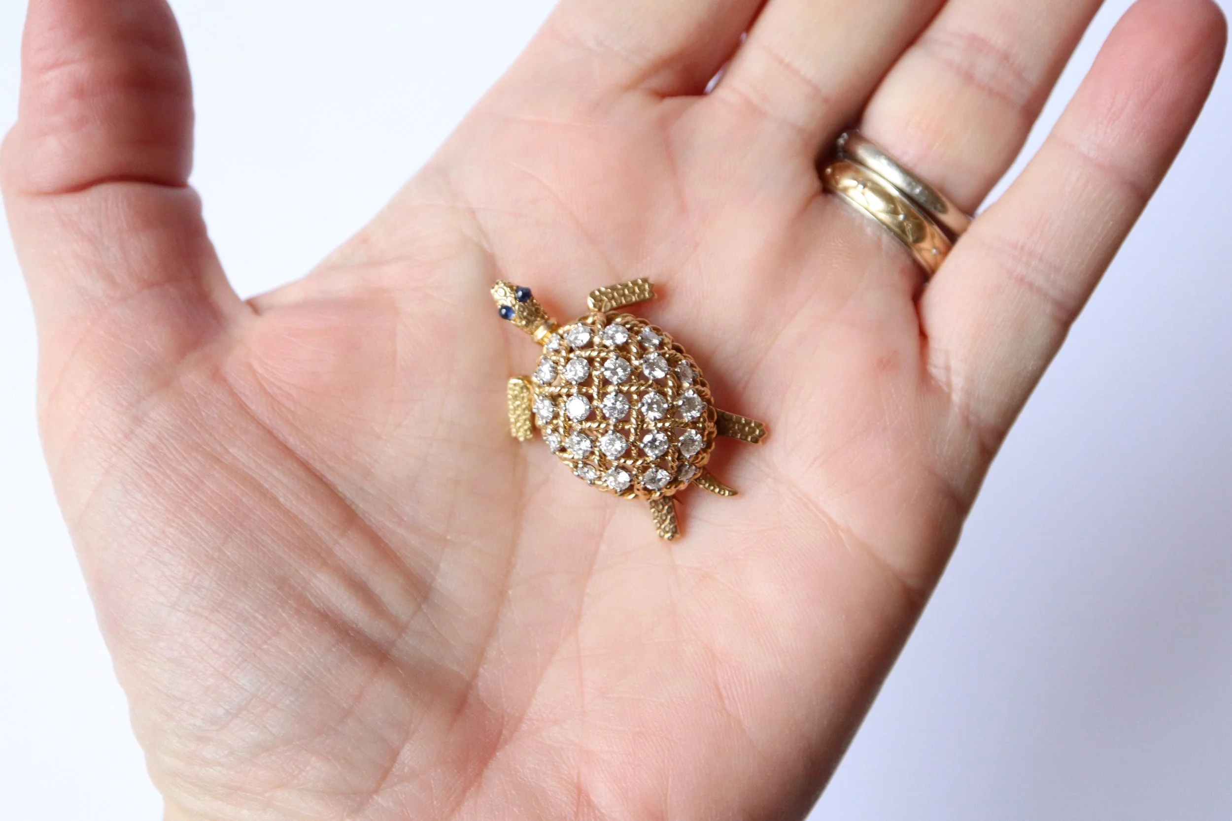 Broche Ancienne Art Déco / Nouveau Créateur - Plaqué Or 18k 750 - Motif Tortue