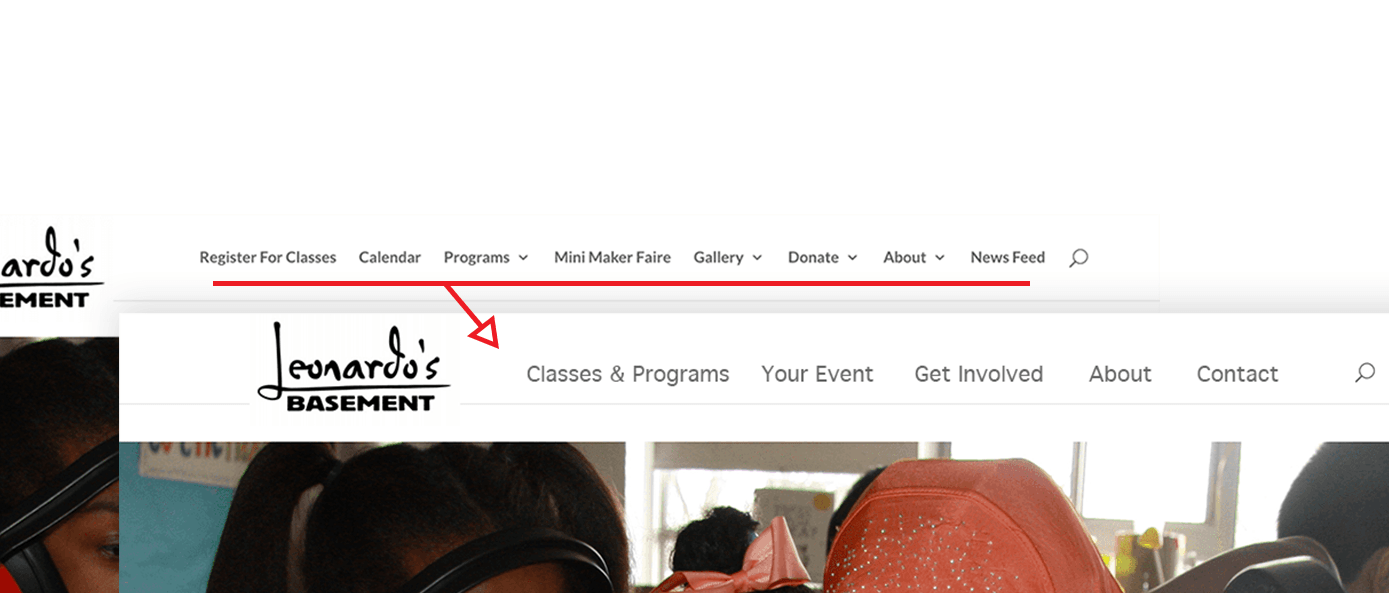 Revised menu language (front) reflects consolidated page content based on user tasks.