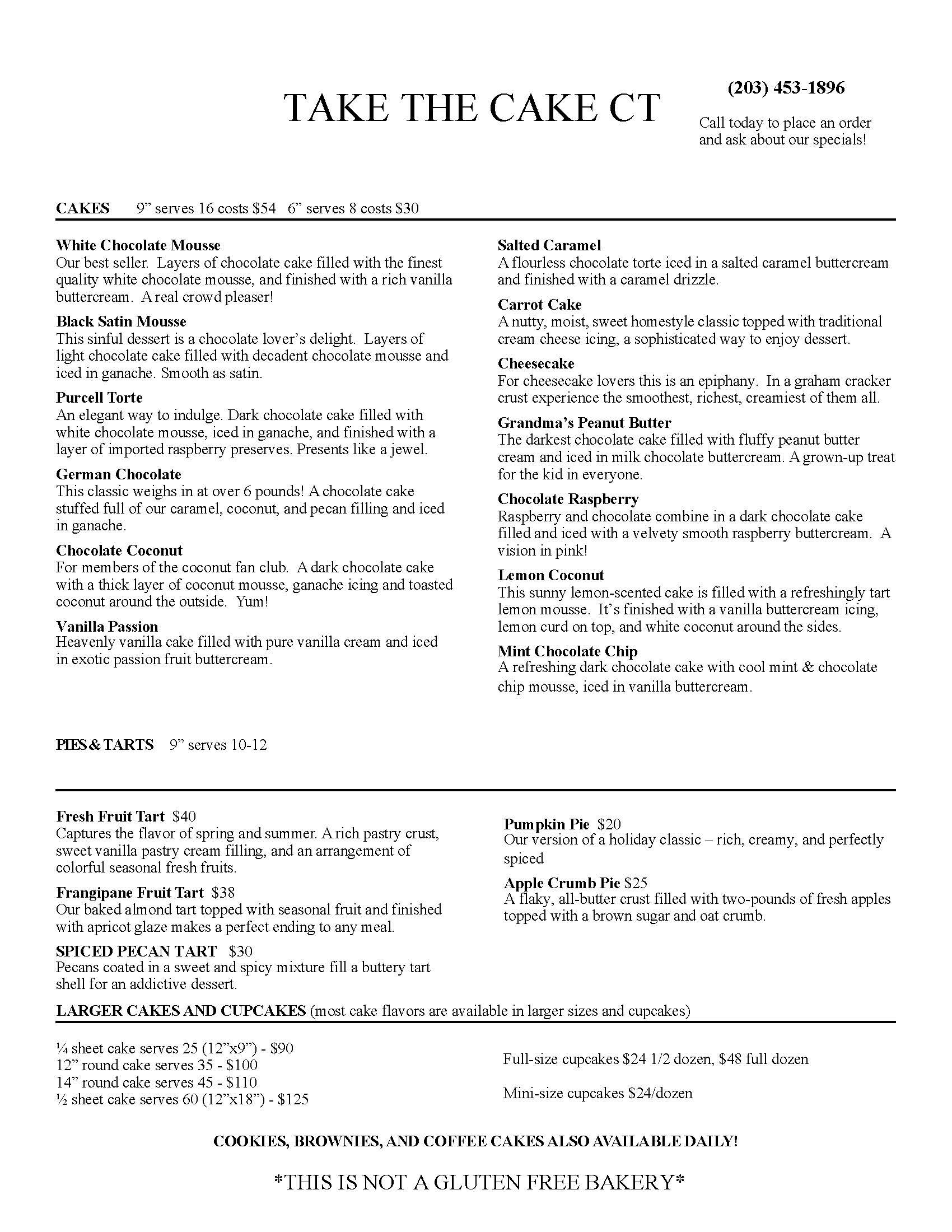 Menu — Take The Cake