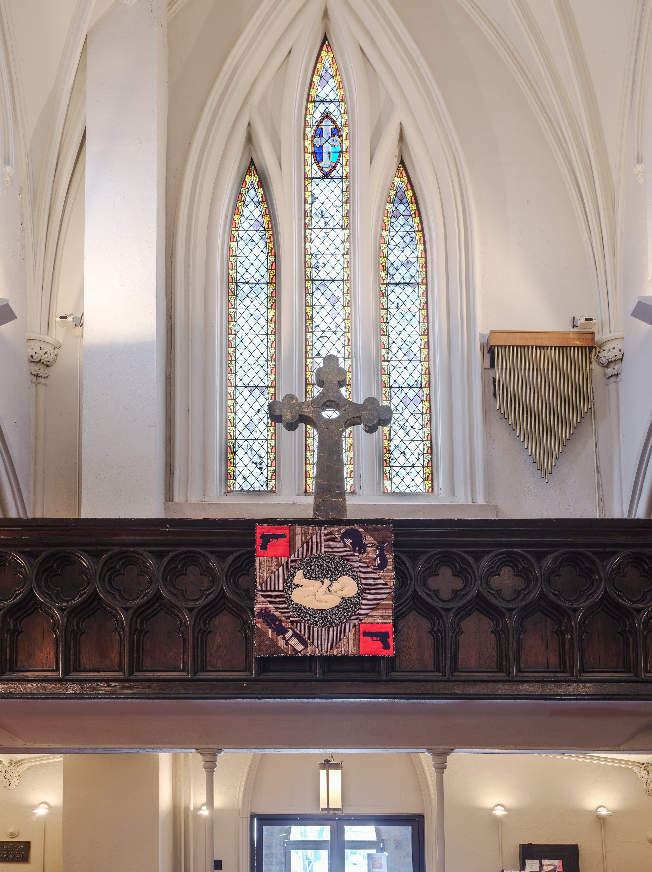 baby quilt installed at christ church, photo michael del rossi