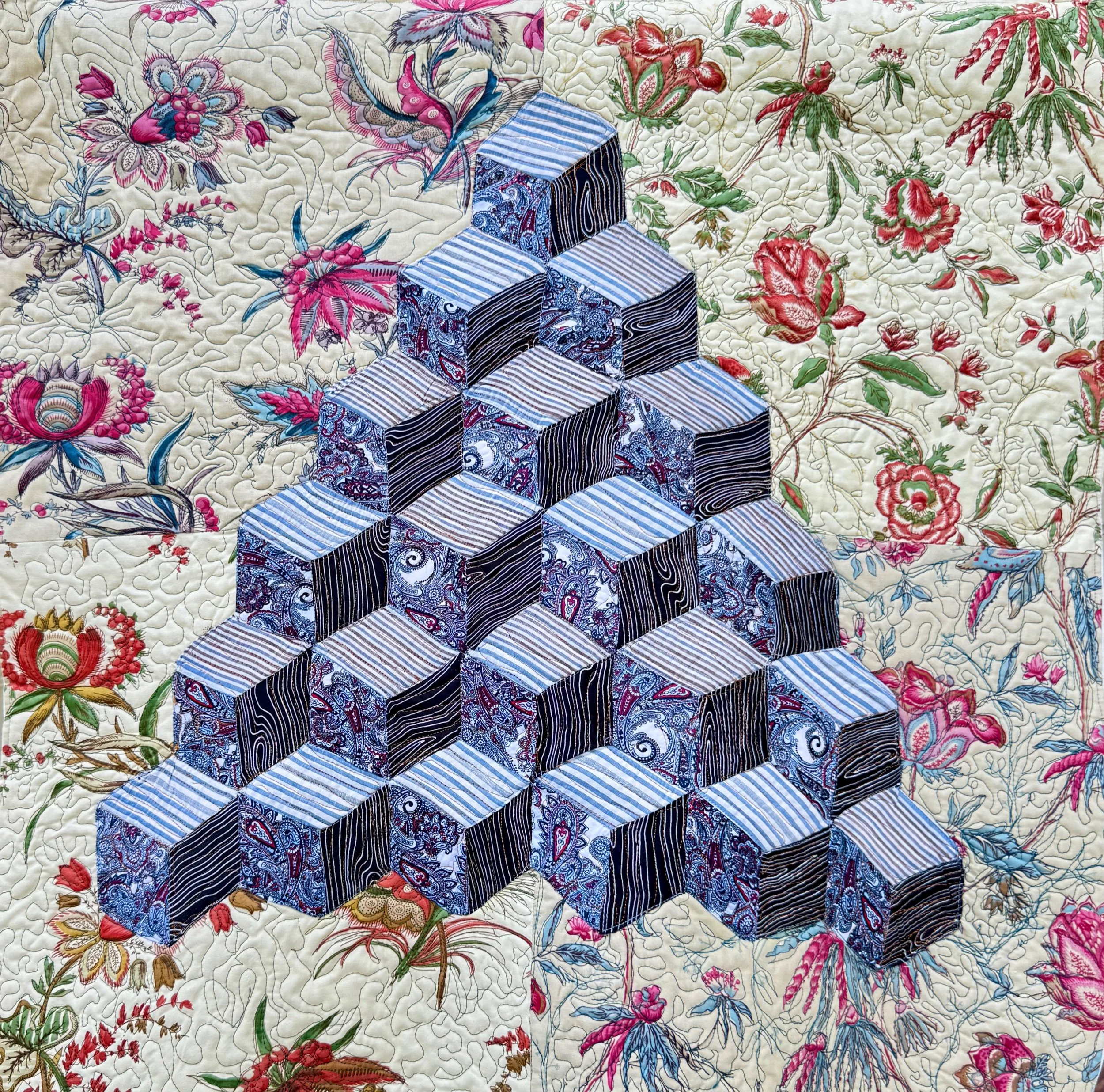 tumbling blocks and flowers