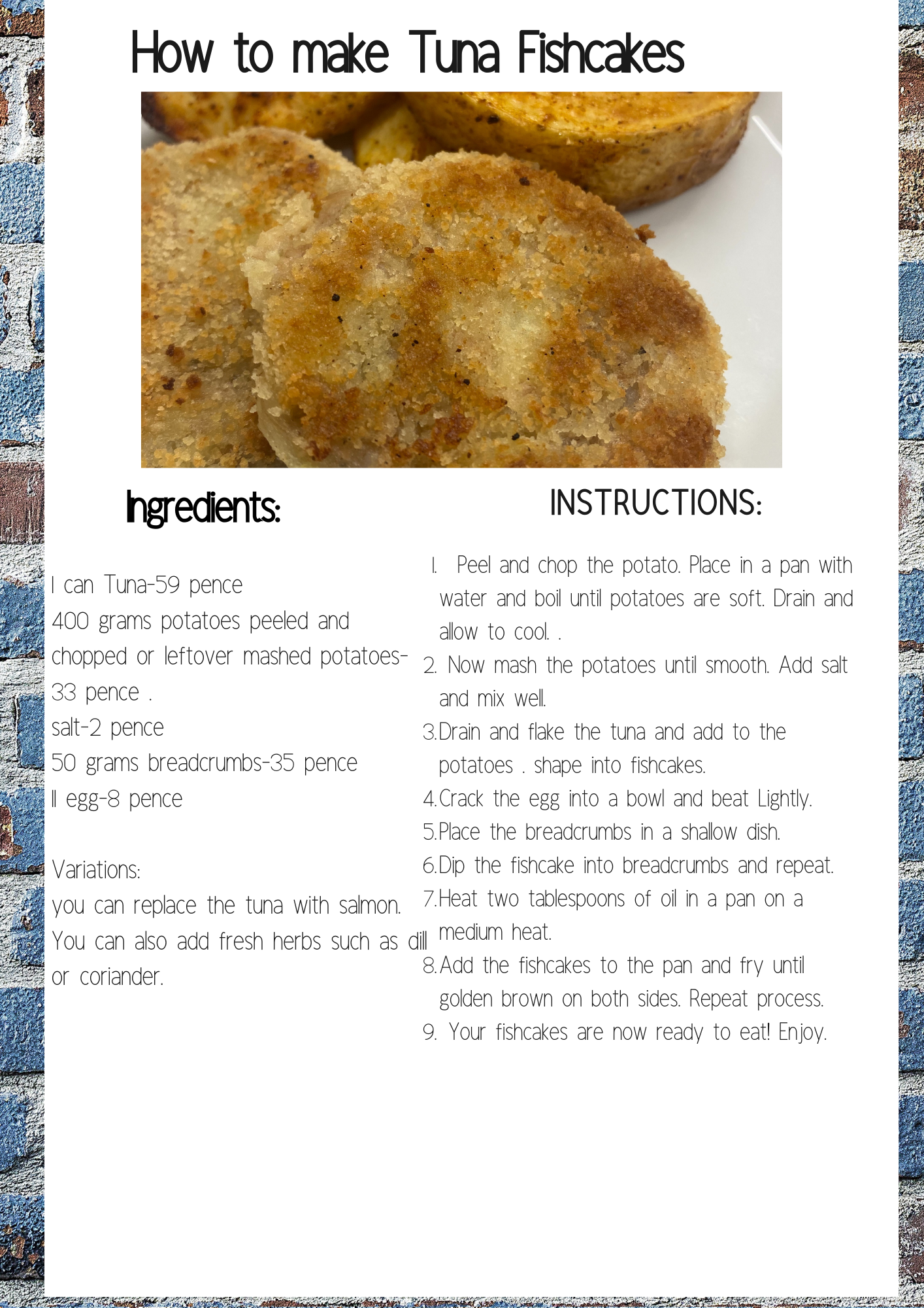 Rise Project Session 2 Tuna Fishcakes Frugal Fish Food Recipe Card .png