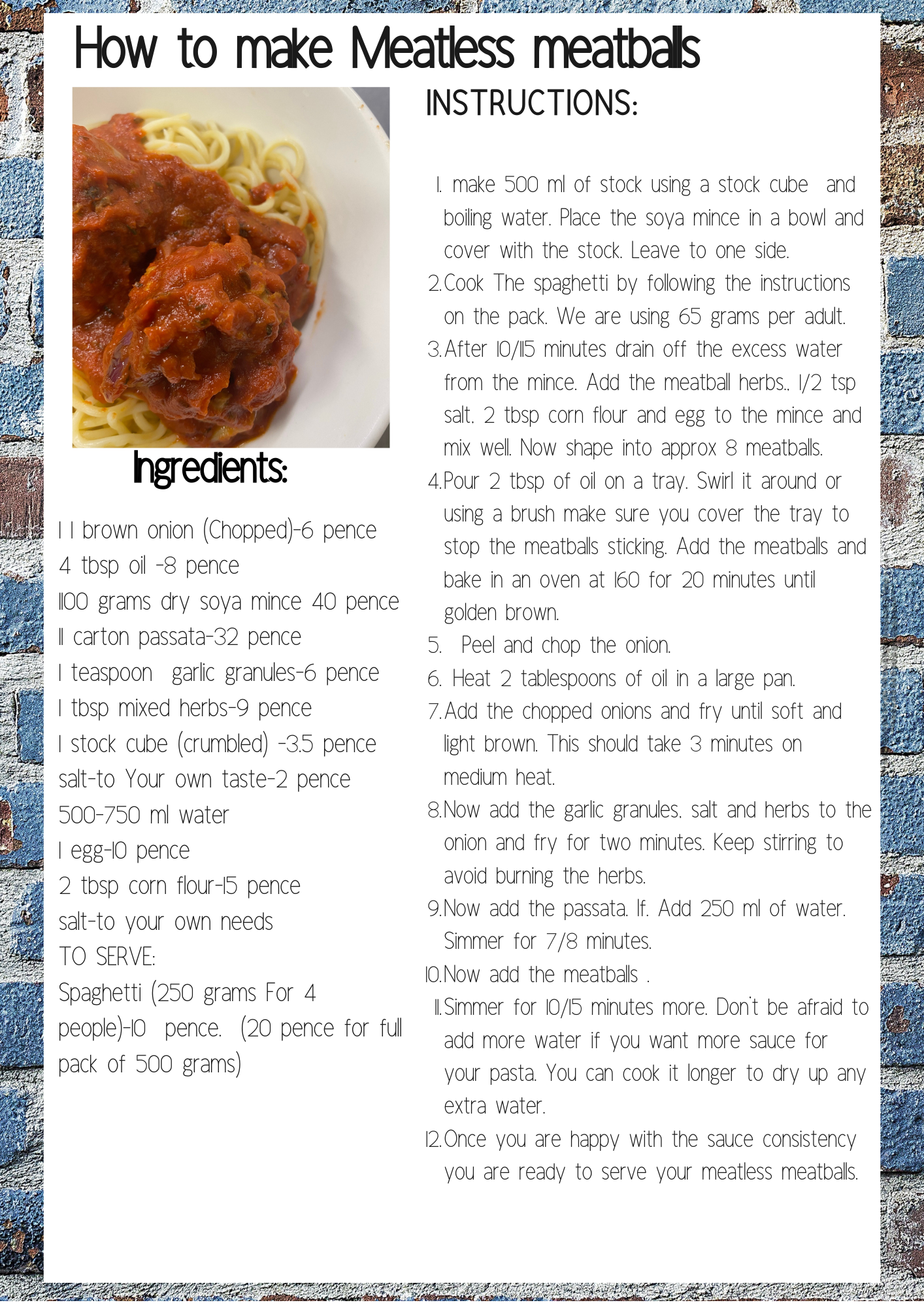 Rise Project Session 3 Meatless Meatballs Frugal Vegan Food Recipe Card .png