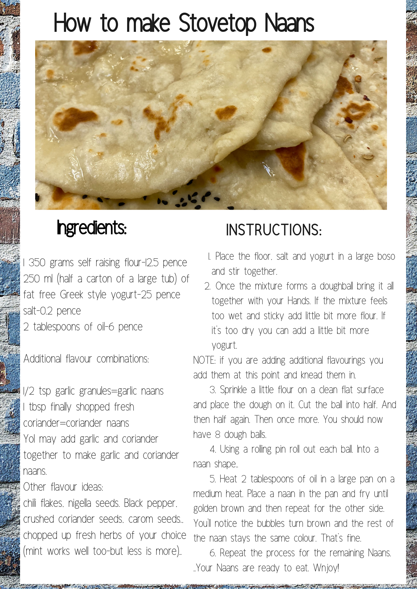 Rise Project Session 6 Stovetop Naans Frugal Vegan Food Recipe Card .png