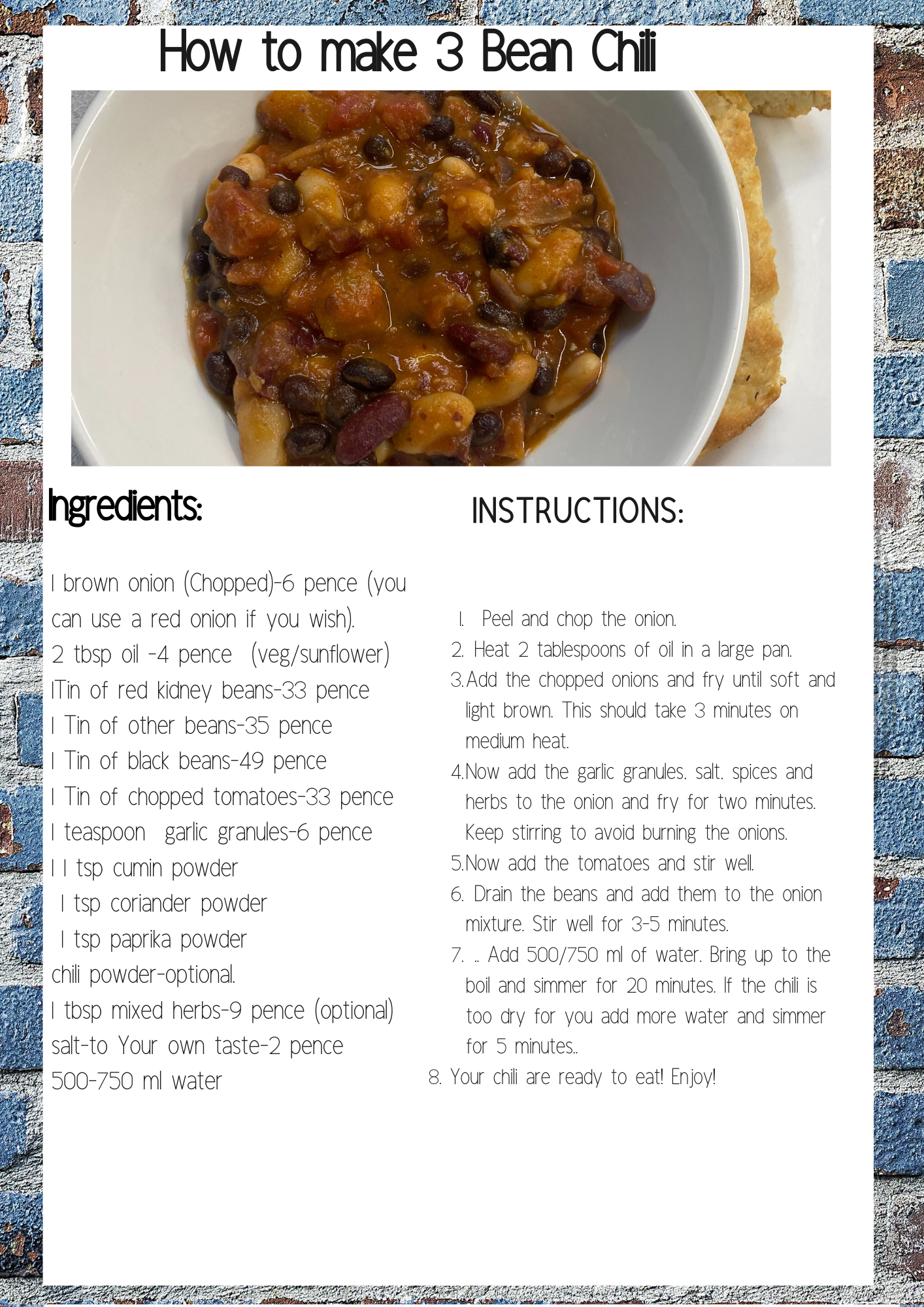 Rise Project Session 7 3 Bean Chilli Frugal Vegan Food Recipe Card .png