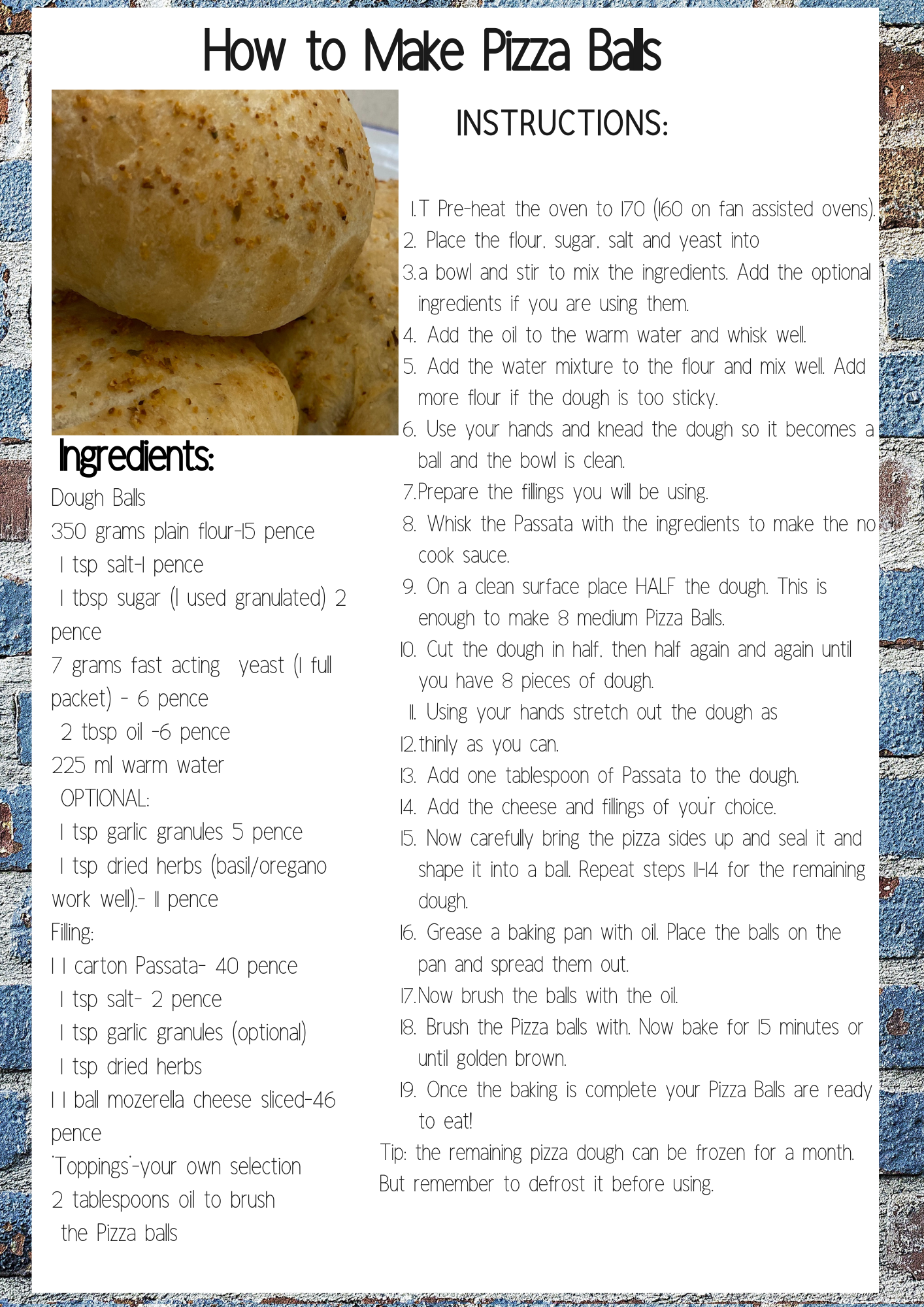 Rise Project Session 8 Pizza Balls Frugal Food Recipe Card .png