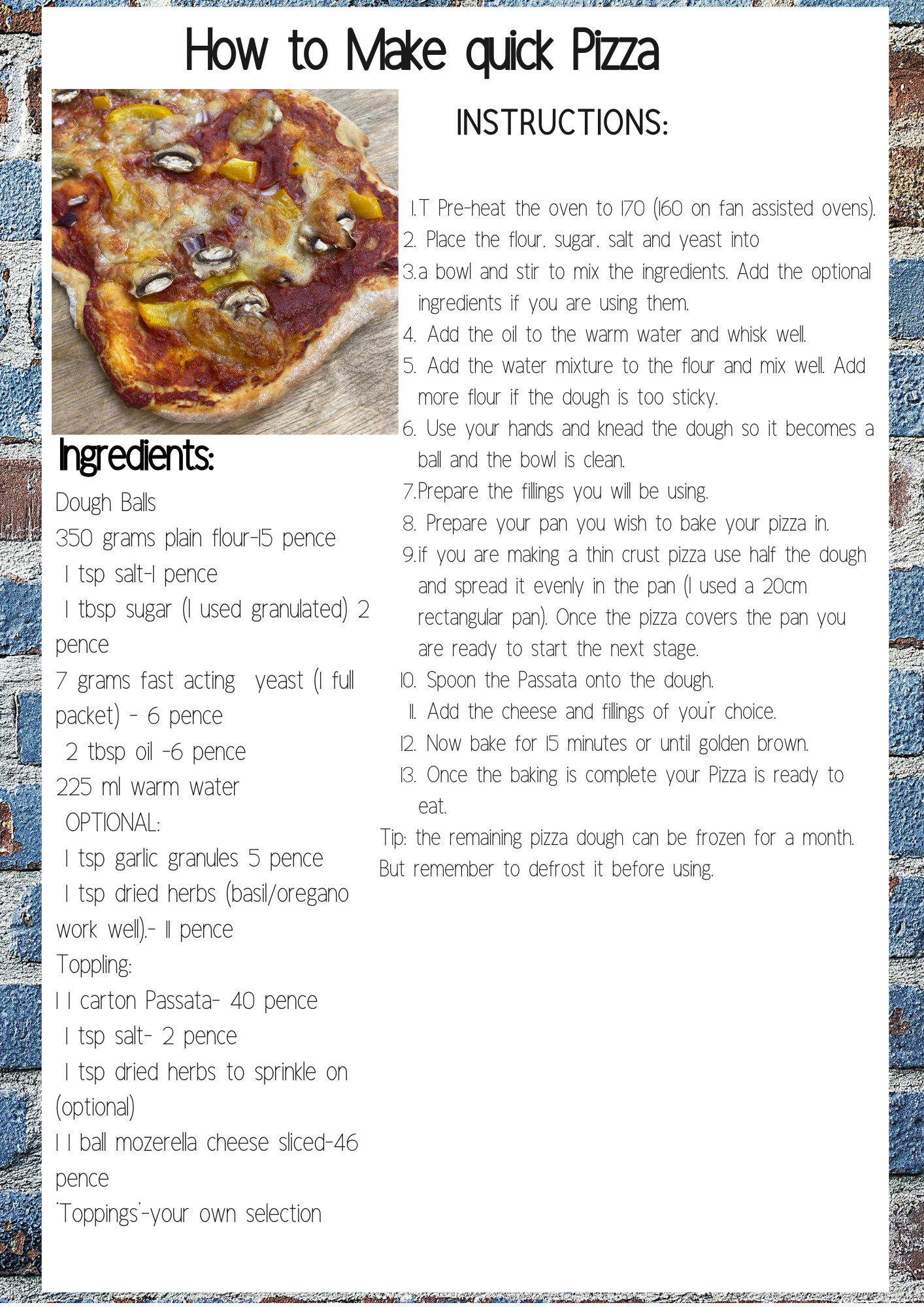 Rise Project Session 8 Quick Pizza From Scratch Frugal Food Recipe Card .png