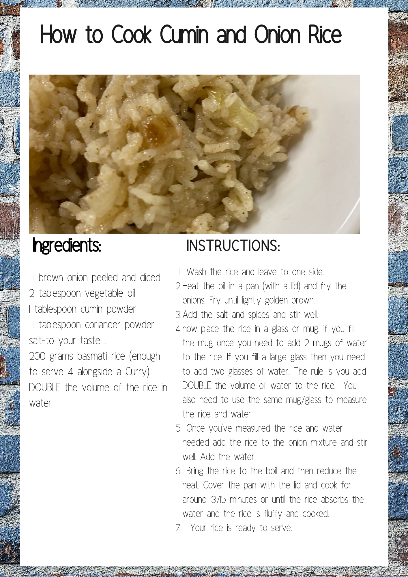 Rise Project Session 9 Cumin and Onion Rice Pulaw Rice Frugal Vegan Food Recipe Card .png