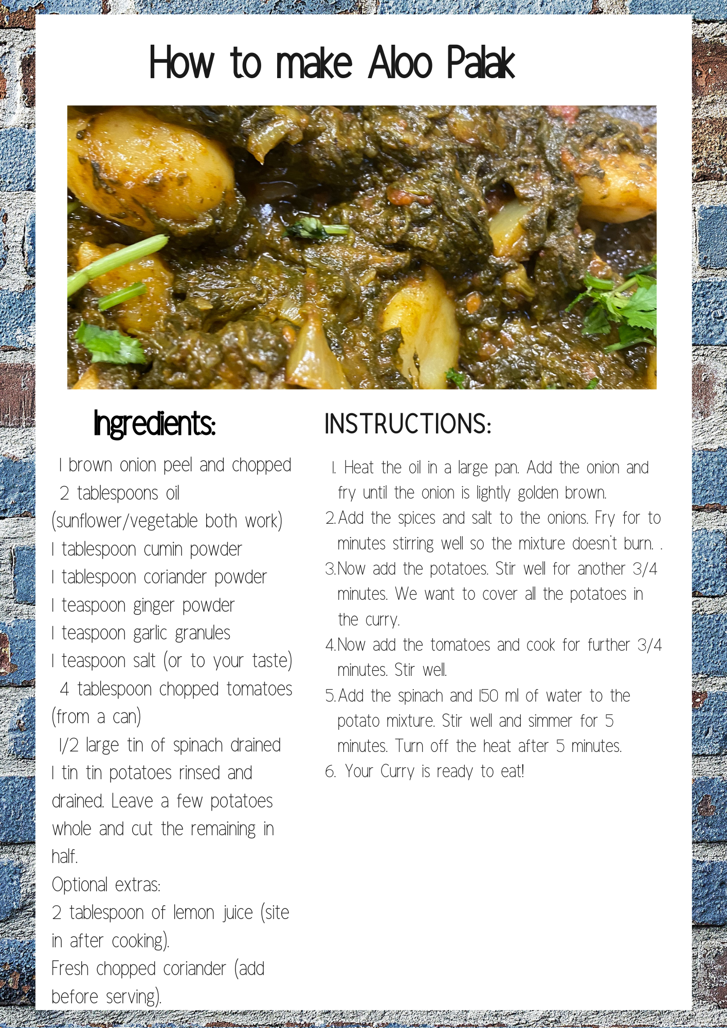 Rise Project Session 9 Saag Alu or Aloo Palak Frugal Vegan Food Recipe Card .png