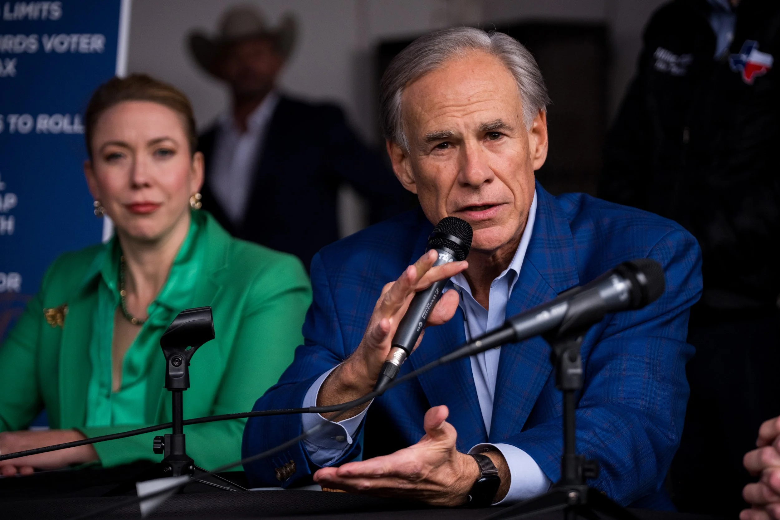 Gov. Greg Abbott delivers a plan for homeowners property tax relief during a Texas Taxpayer Empowerment Event on Dec. 4, 2025, at Rex’s Bar and Grill in Fort Worth. (Camilo Diaz Jr. for The Texas Tribune)