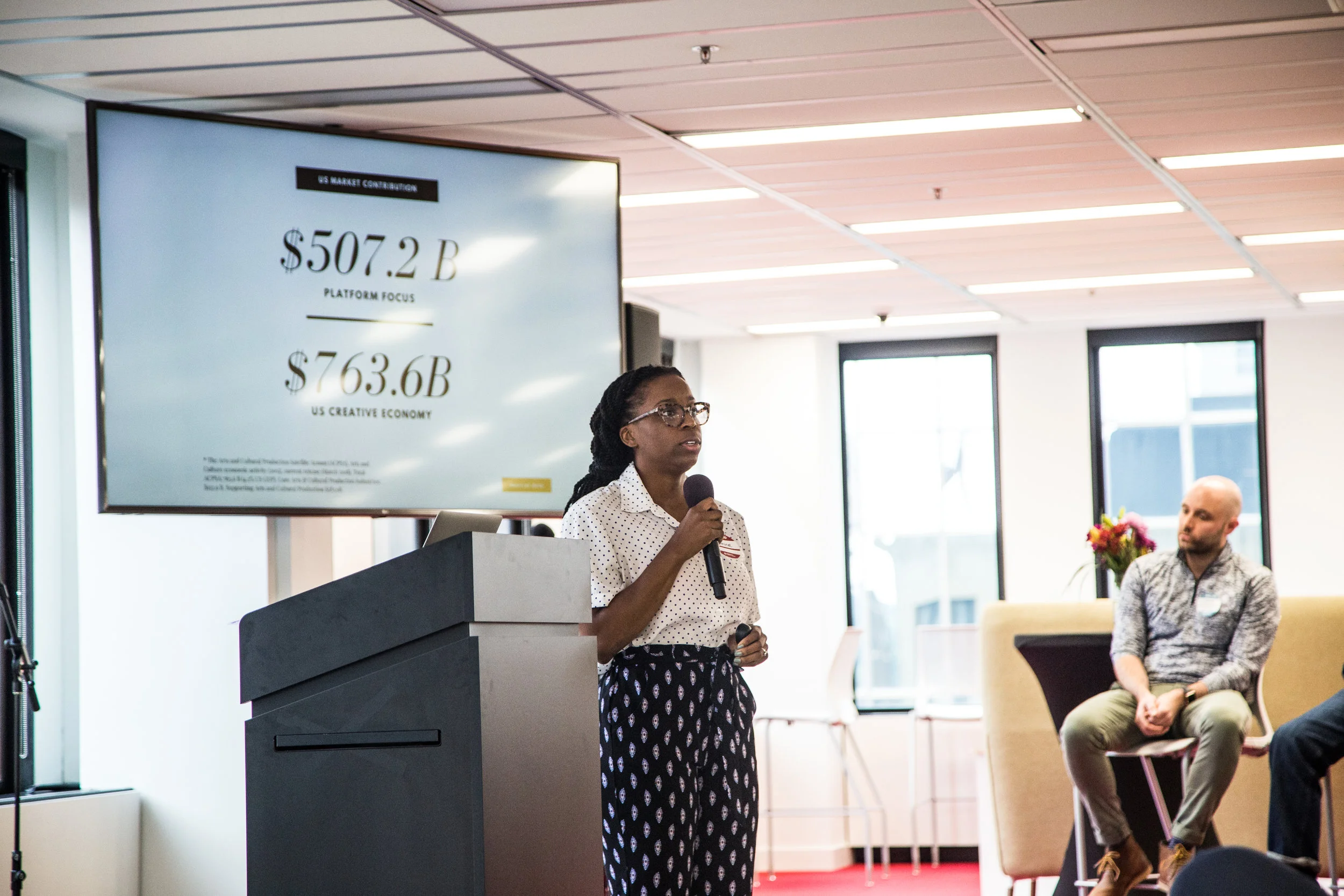 Monicat Data co-founder Jasmine Russell speaks at a Lunar Startups event.