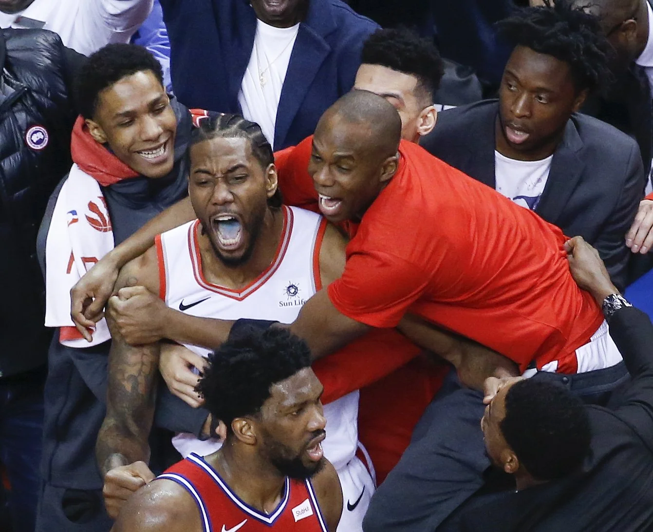 Emotions were running high on both sides. Kawhi actually roared after hitting the game winner. It’s almost weird to see him in the moment erupt like that. He is killing it New Balances.
