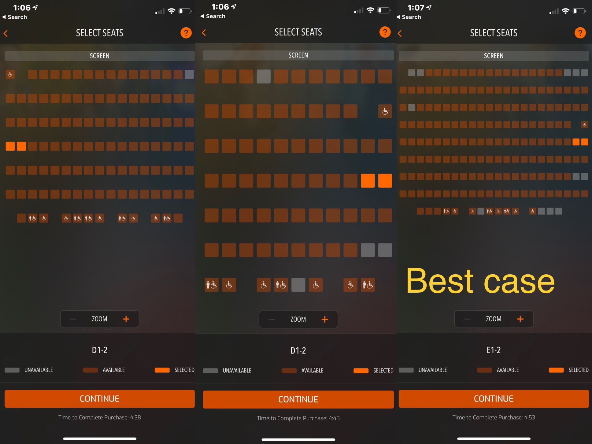**Always take notice of the handicapped seating to ensure in smaller theaters your isle seat isn’t trapped against the wall. Every theater is different stadium seating is an entirely different ball game!