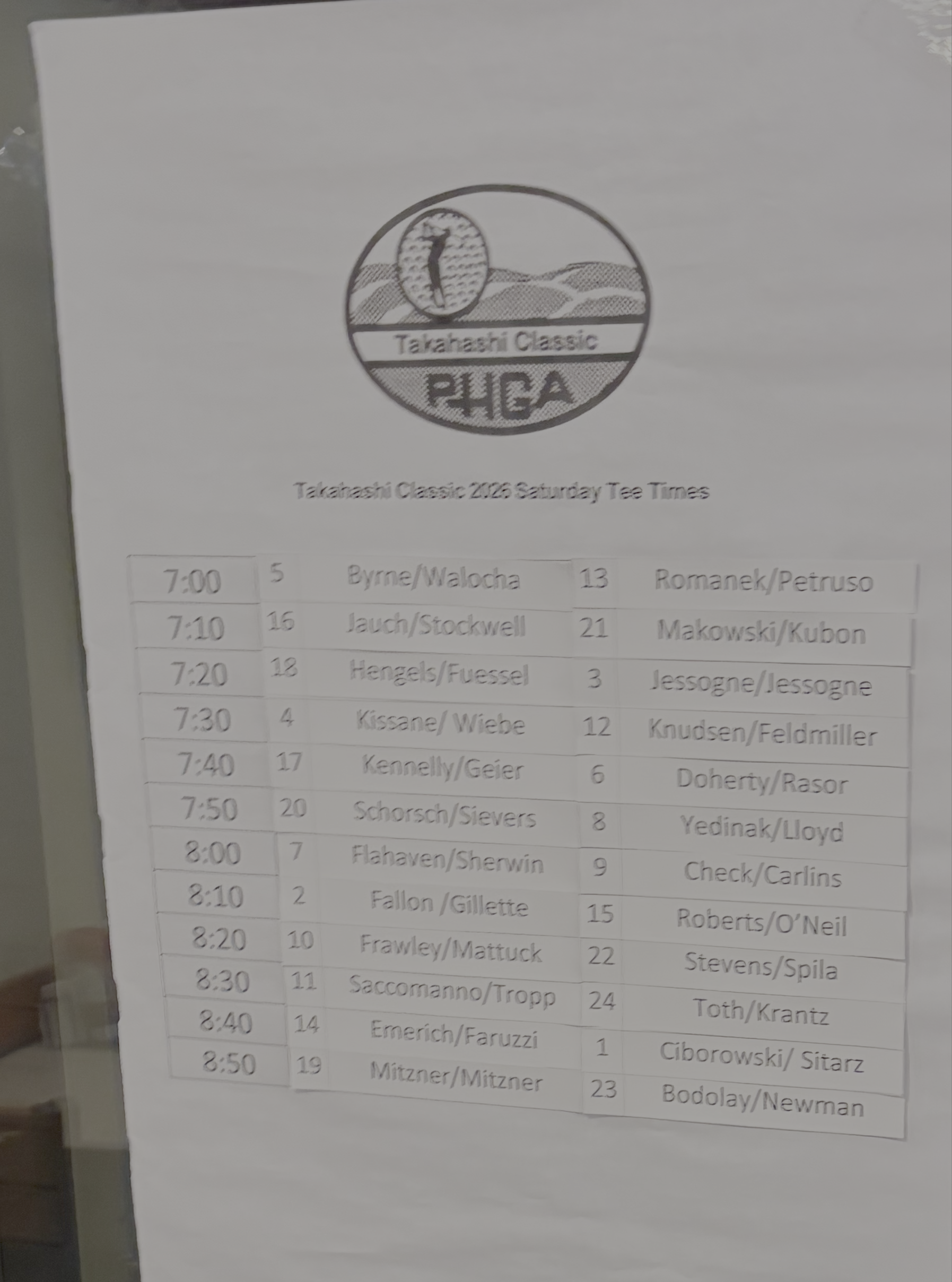 Takahashi Saturday Tee Times