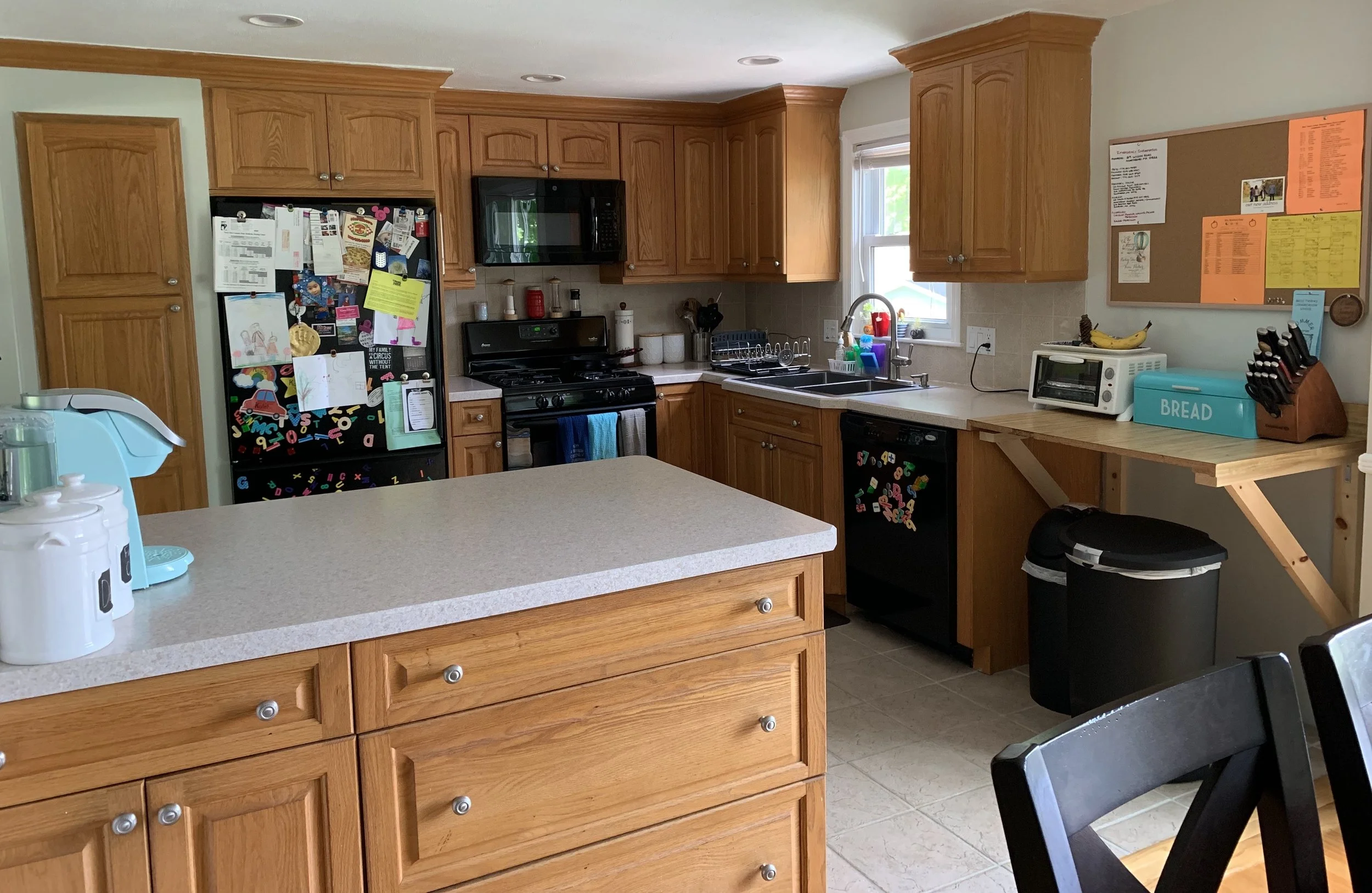 Our kitchen today. We removed the door to add more countertops and future cabinets! 