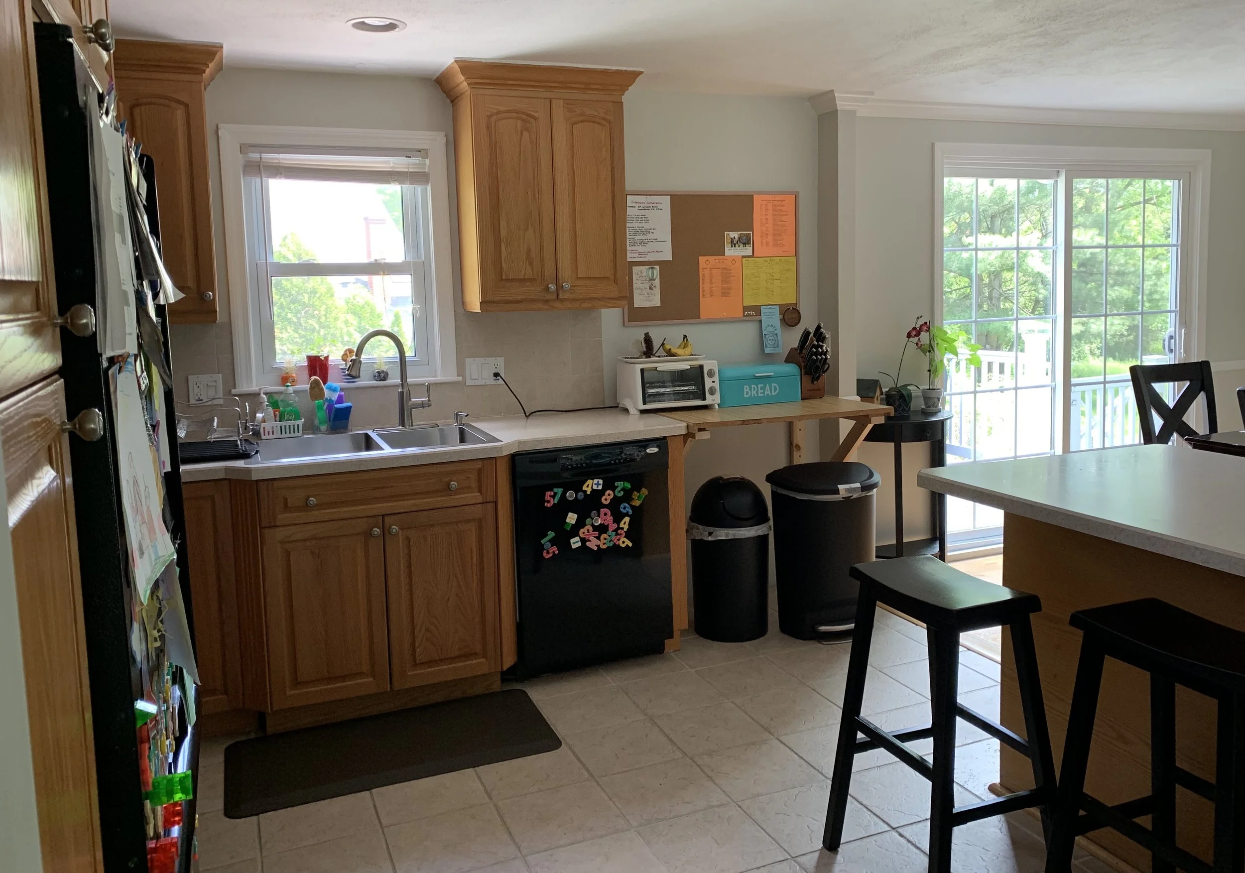 We replaced the double windows in the dining room for glass sliding doors. Amazing natural light but not great for storage. 