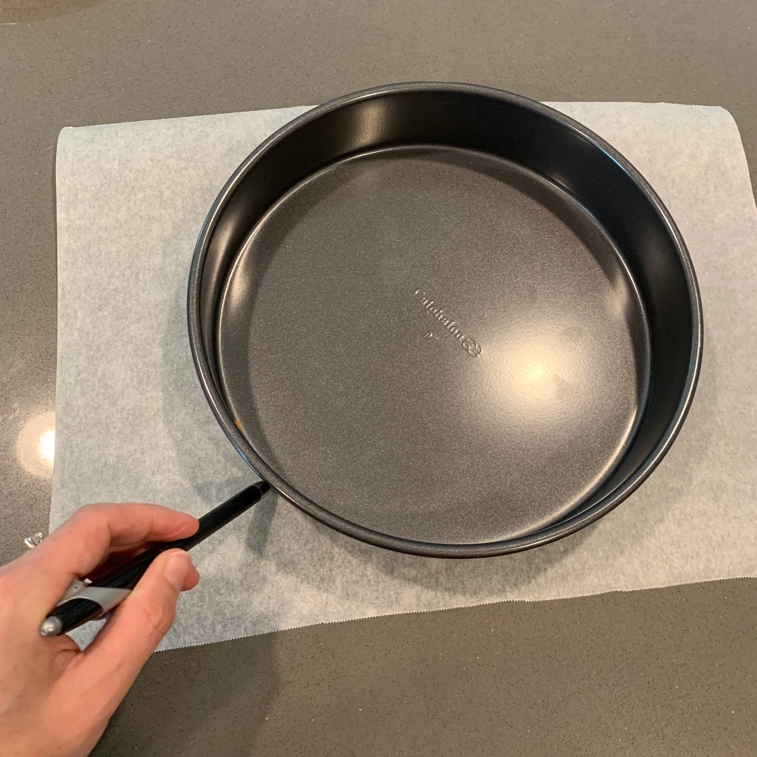 Trace your pan then cut out the template to fit snuggly inside the pan