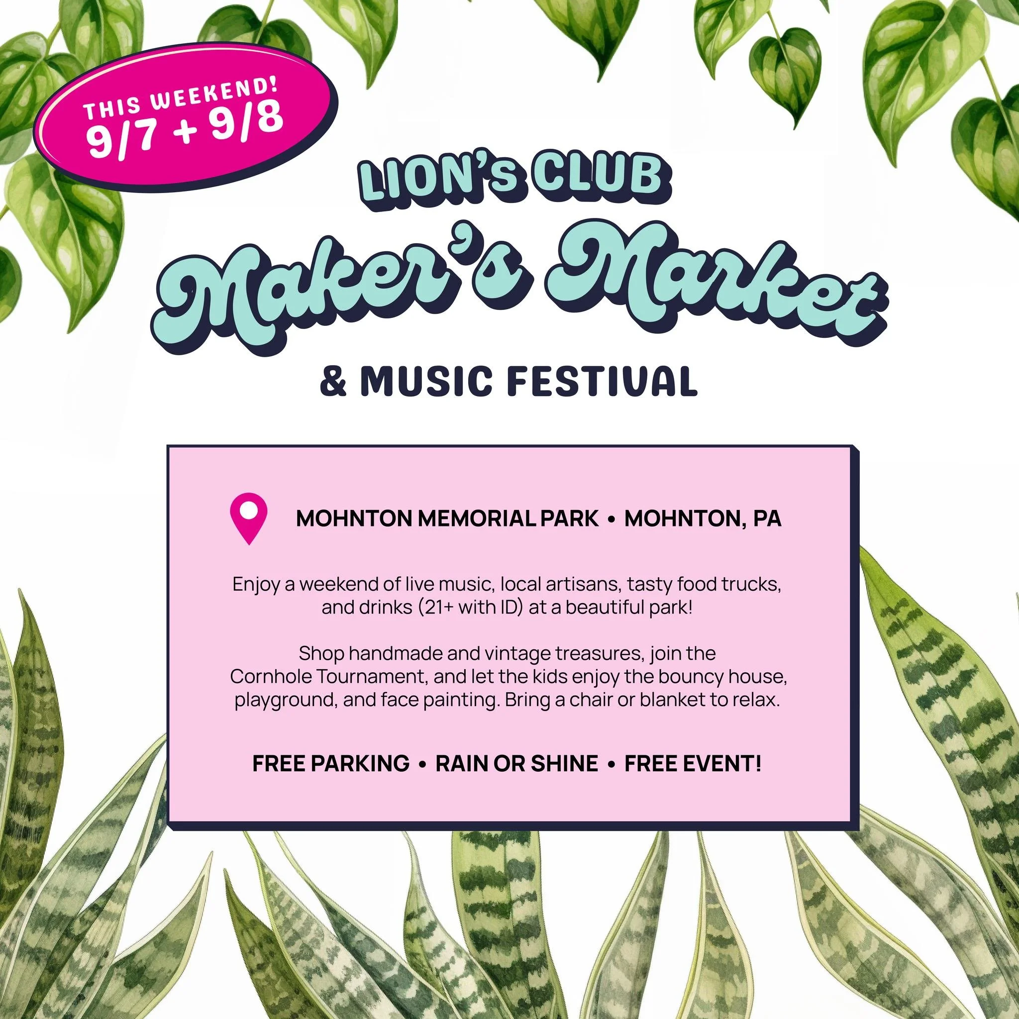🌿✨ We&rsquo;re so excited to be part of the Mohnton Lion's Club Maker's Market this weekend! 

Stop by and check out our locally grown houseplants, vintage decor, and original art prints, stickers, and postcards. Plus, for the first time ever, we&rs