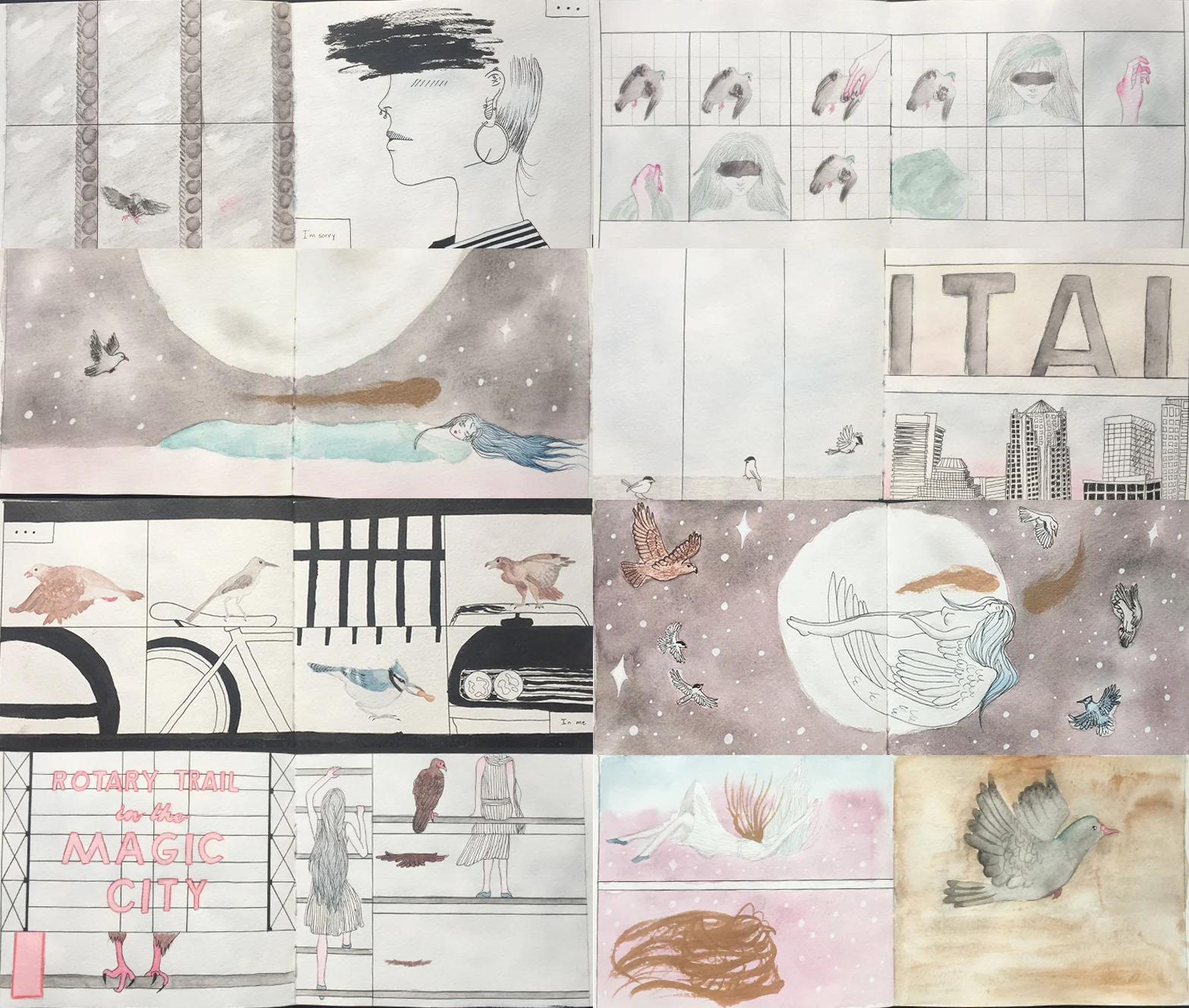 Creativity and Imagination ARS280 - Comic Project, watercolor, mixed media, 8.5" x 16.5", 2017
