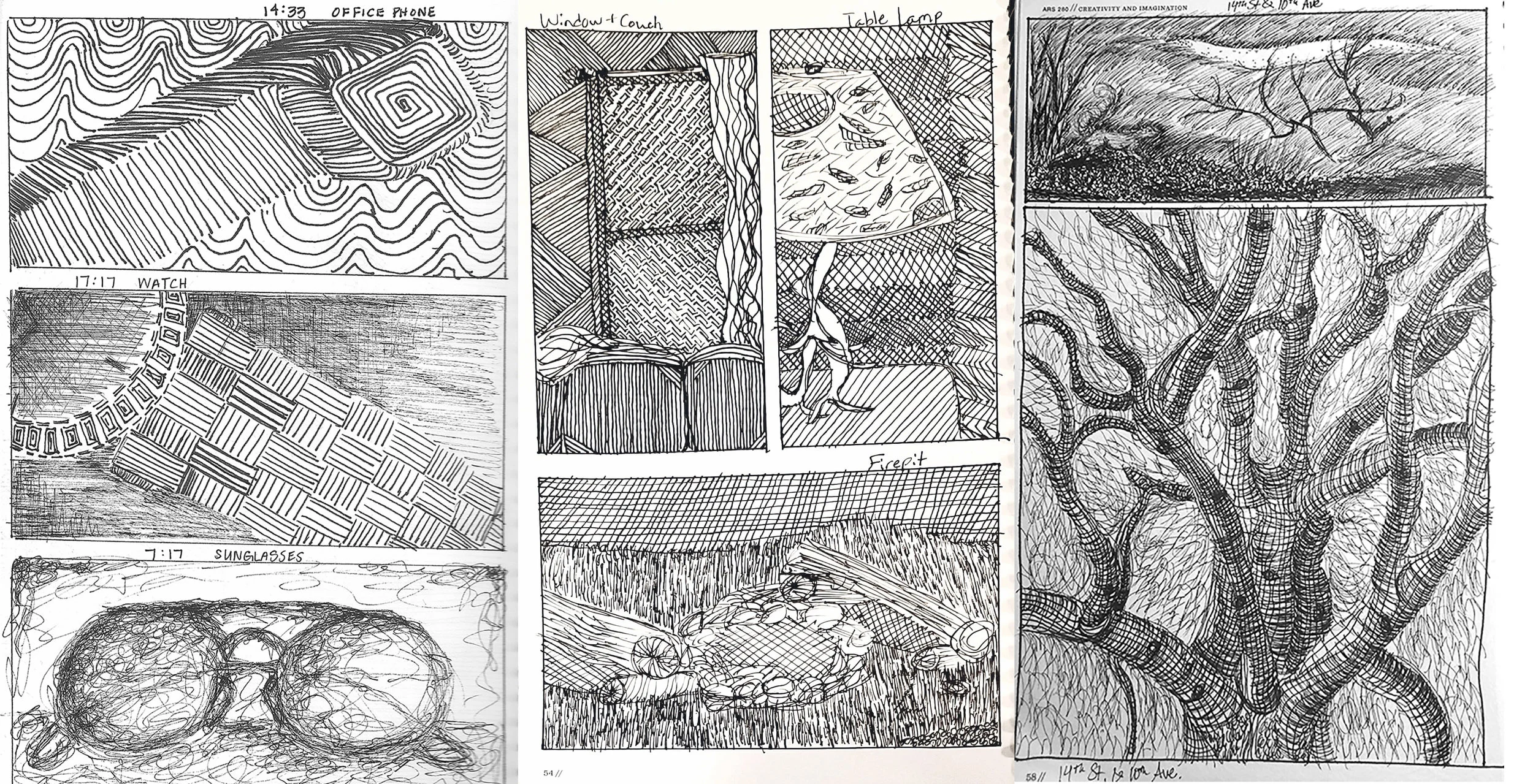 Creativity and Imagination - Field Line Drawings, ink, 8.5" x 11"