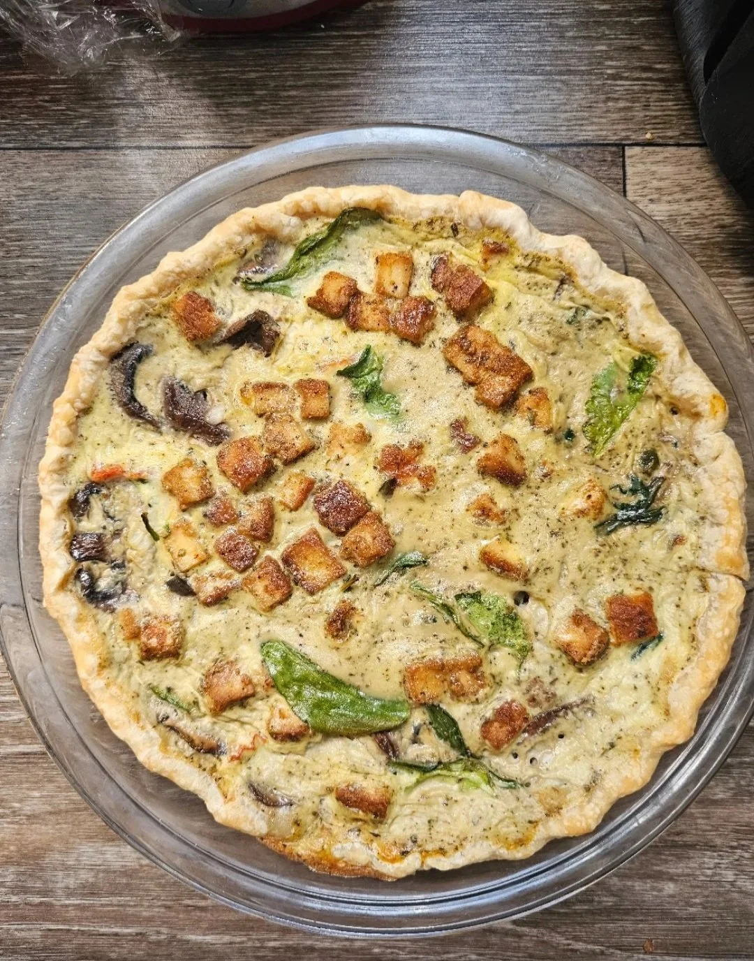 Mushroom, Spinach and Roasted Tofu Quiche