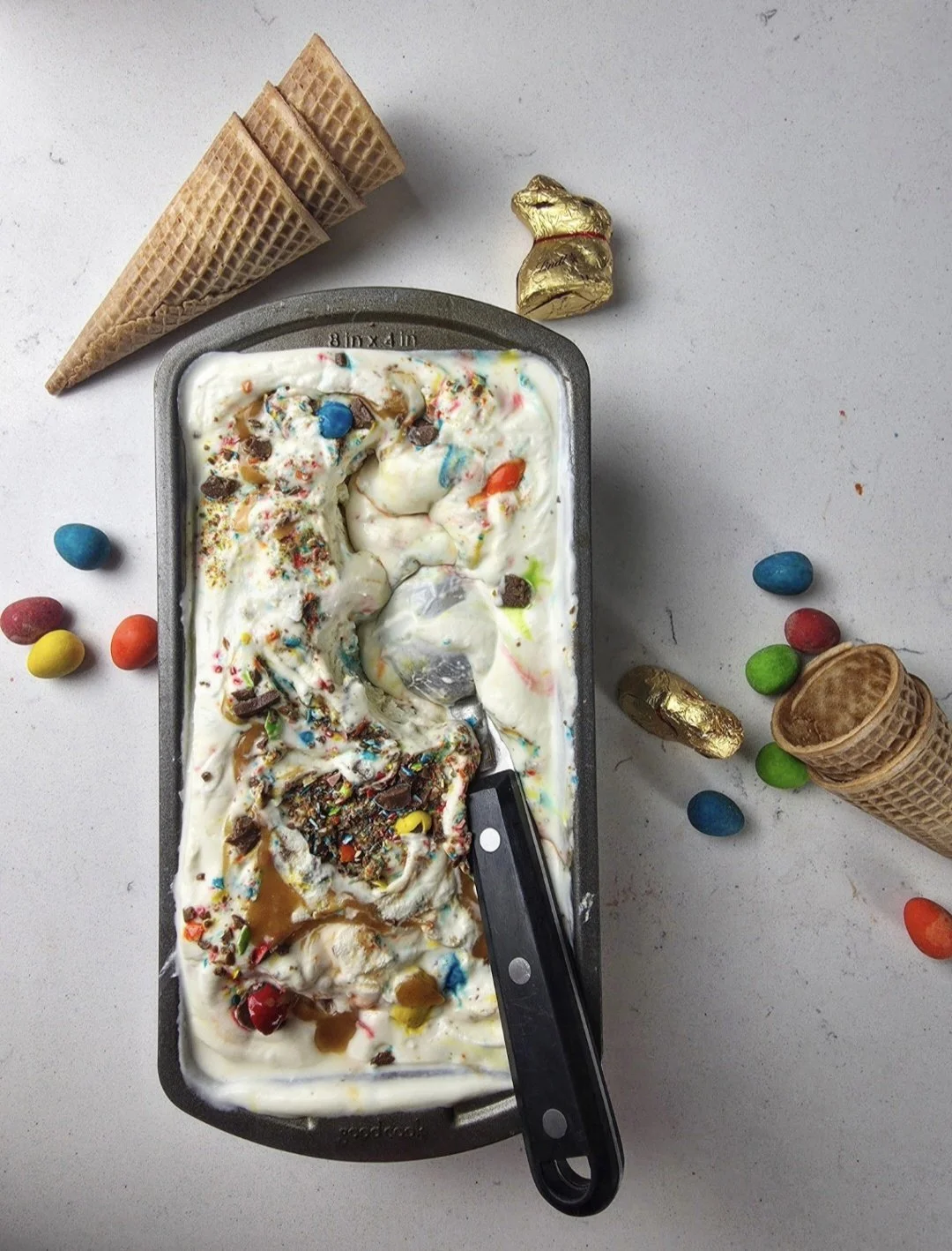 Mini Easter Egg and Caramel No-Churn Ice Cream