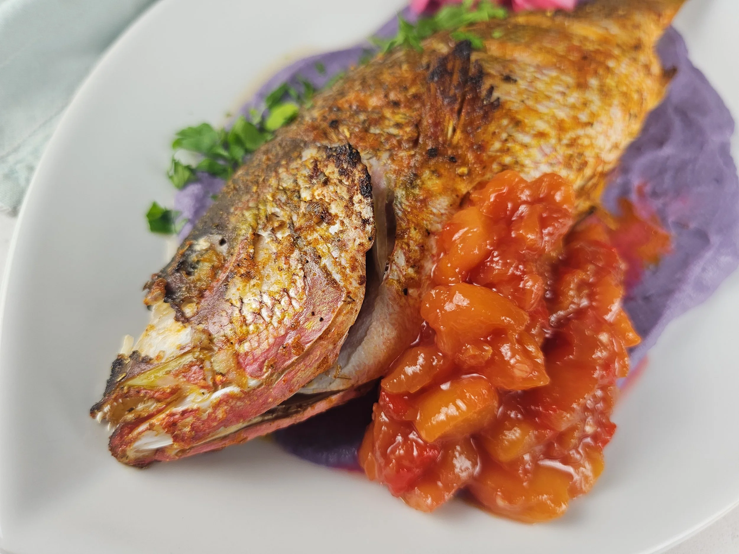 Yellowtail Snapper with Spicy Peach Chutney