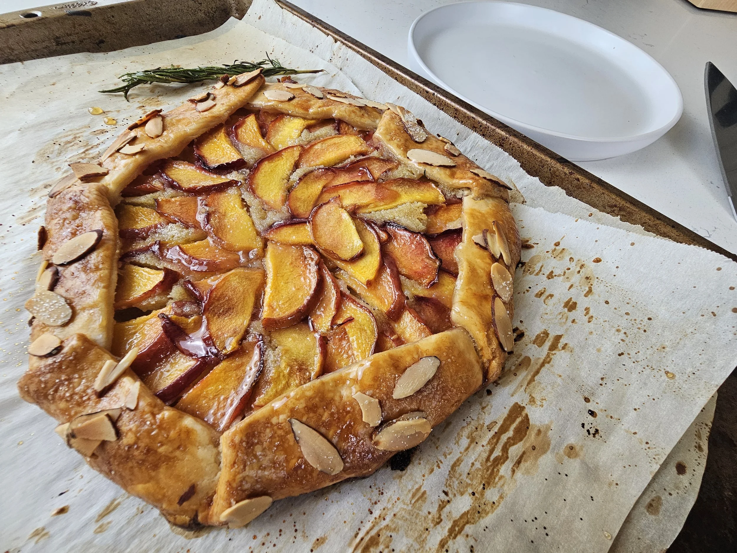 Summer Nectarine &amp; Almond Galette with Rosemary Honey