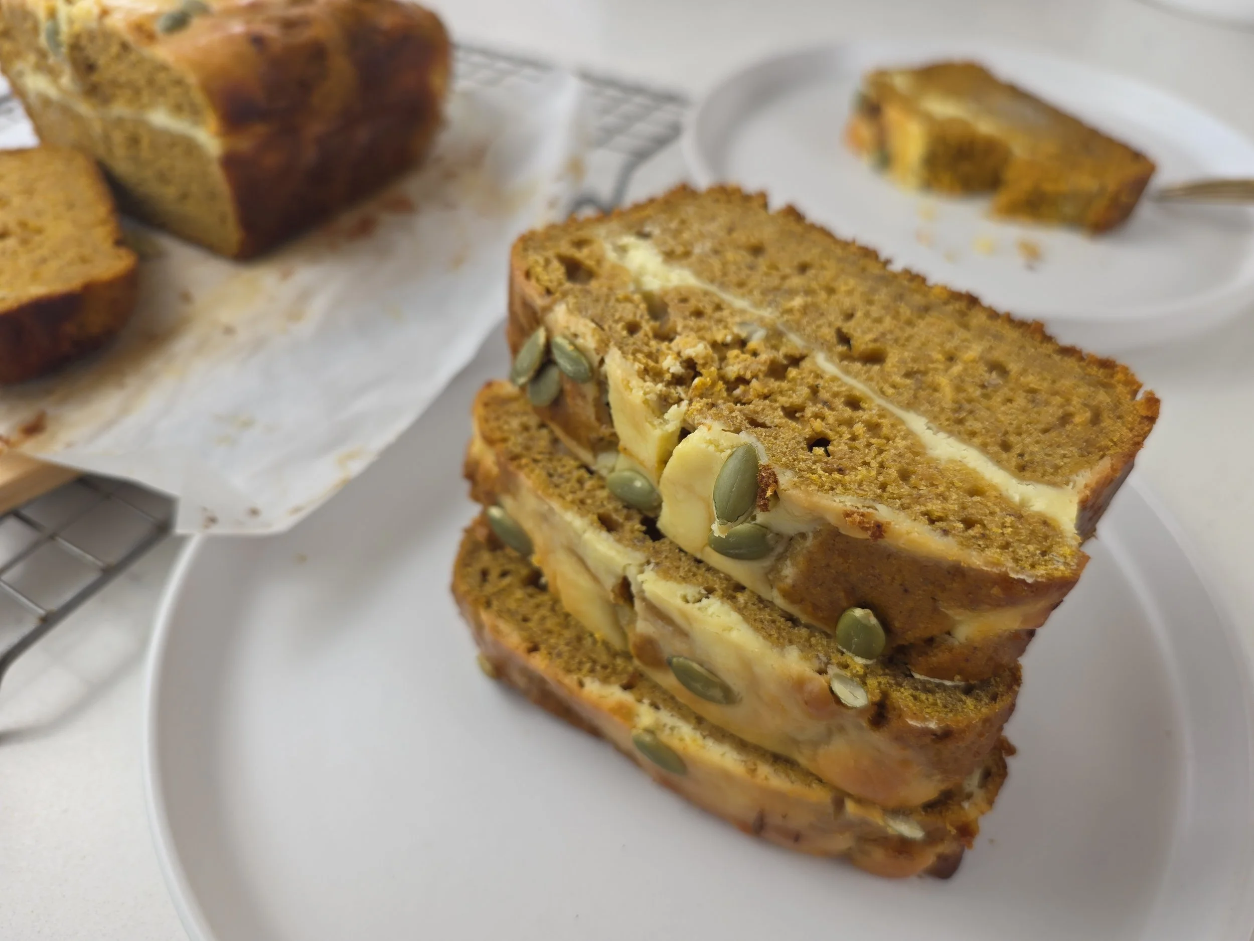 Pumpkin Banana Bread with Cream Cheese Swirl