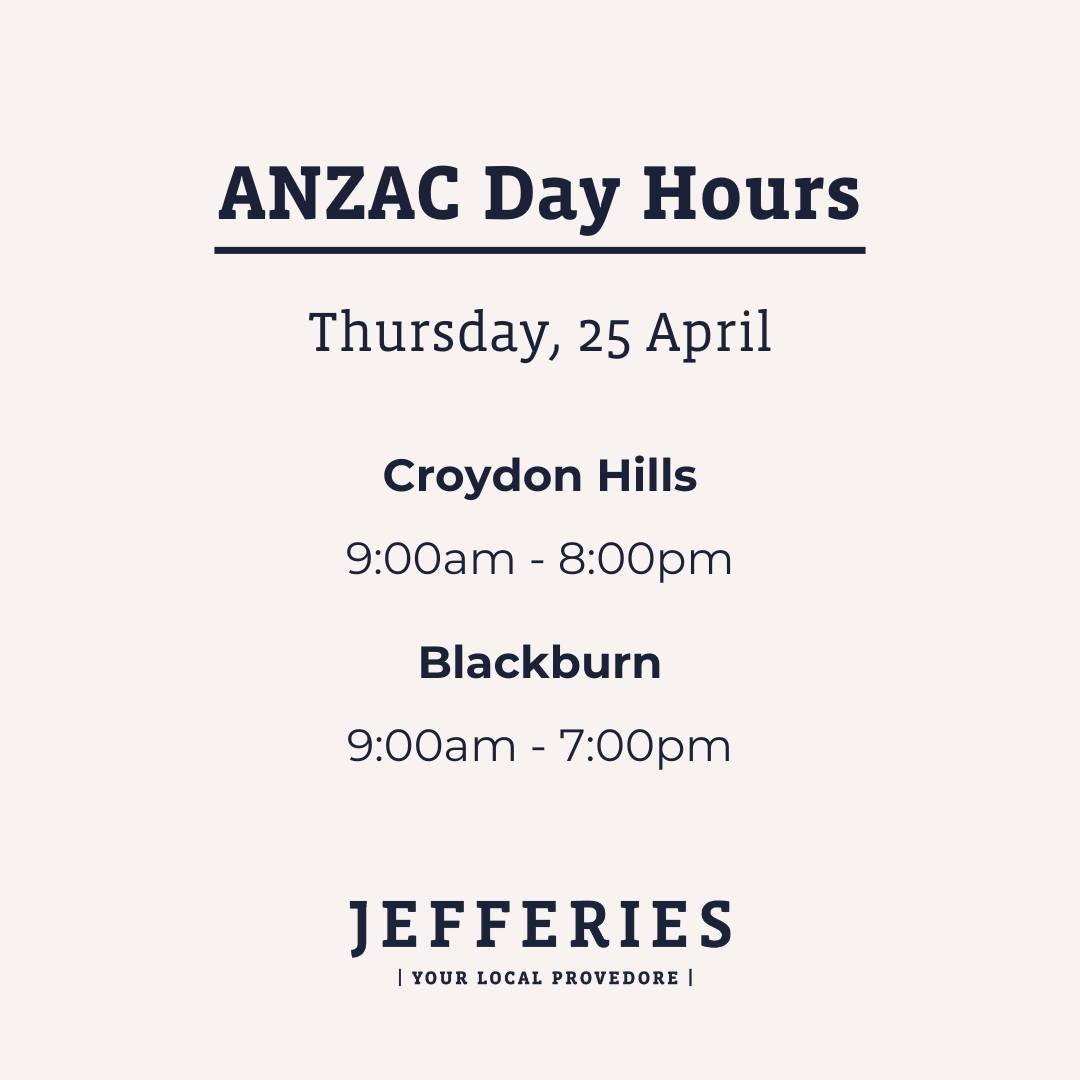 Please note that our trading hours will be a little different on Thursday due to the public holiday.

🕘 Croydon Hills: 9:00am - 8:00pm
🕘  Blackburn: 9:00am - 7:00pm

Thank you for your understanding

- Team Jefferies