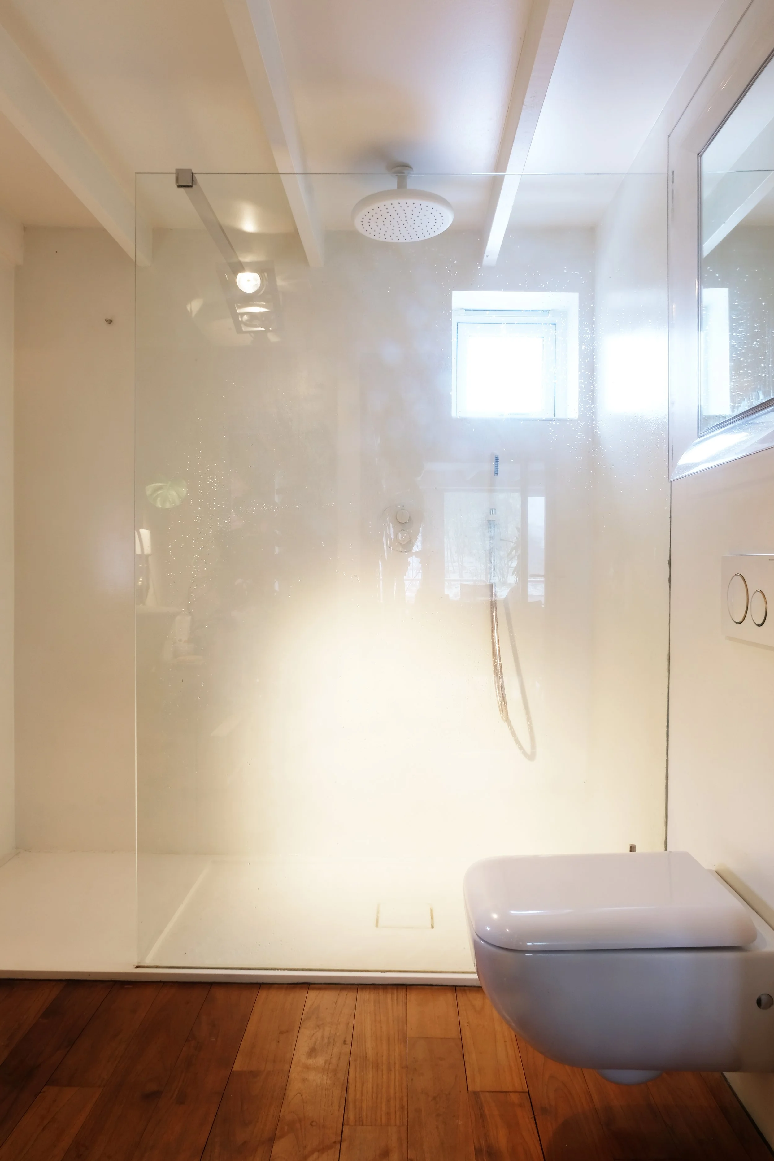 “Mental happiness is total relaxation.” Bathroom with shower from Casabath.  All bathroom faucets are  Gessi Design, Italy