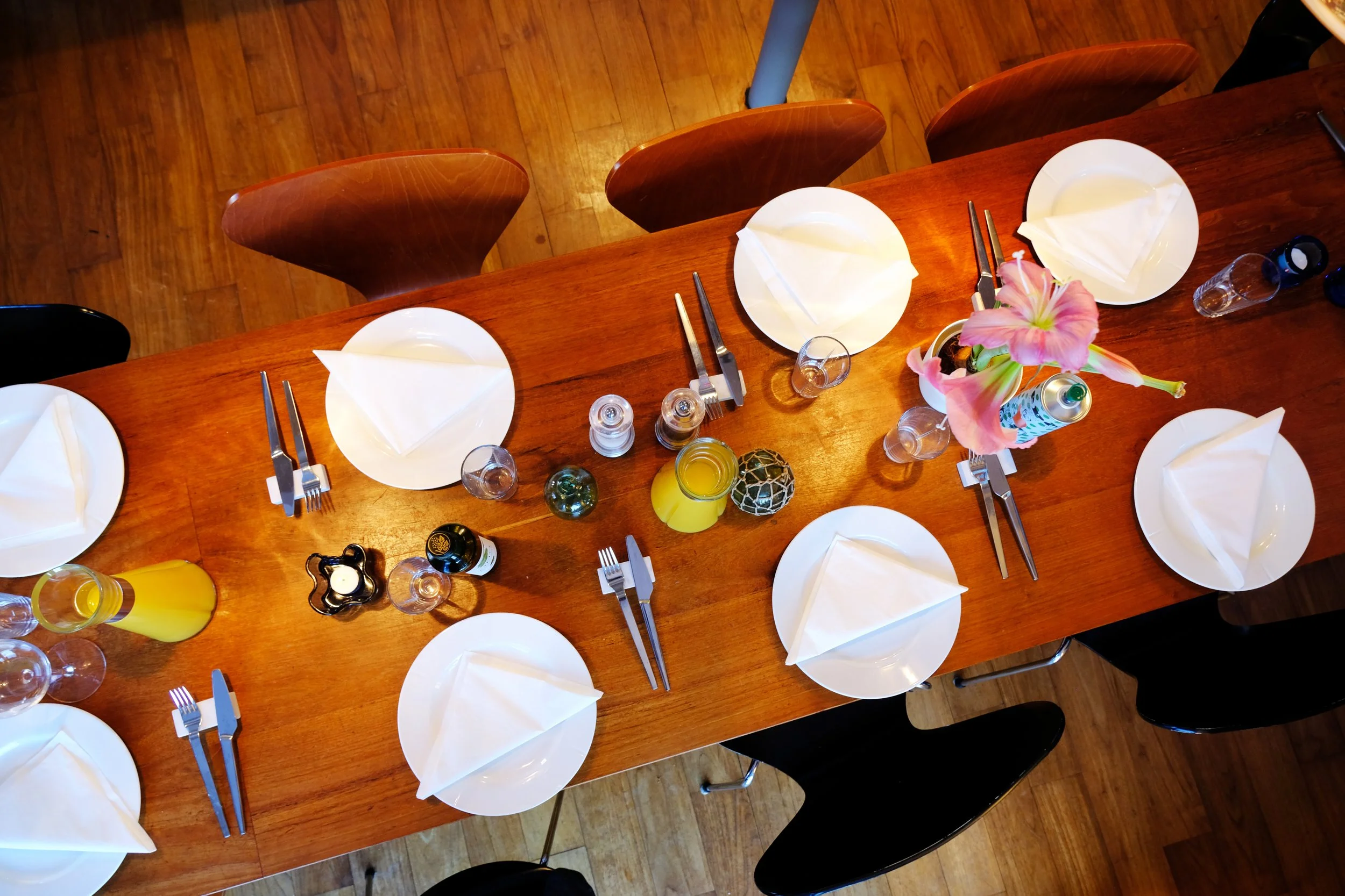 "Happiness is great food and great company."
