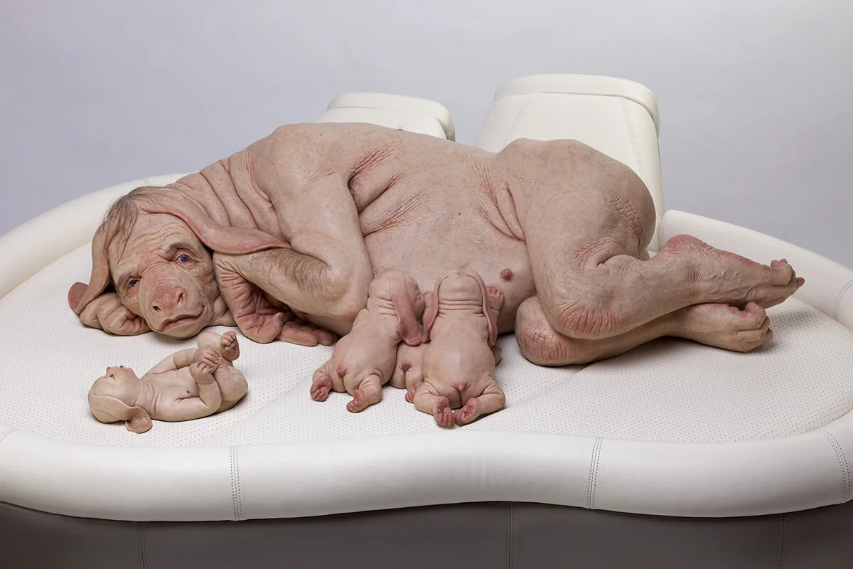 The Young Family by Patricia Piccinini, 2018, silicone, fibreglass, hair (103 x 95 x 128cm) (c) The artist