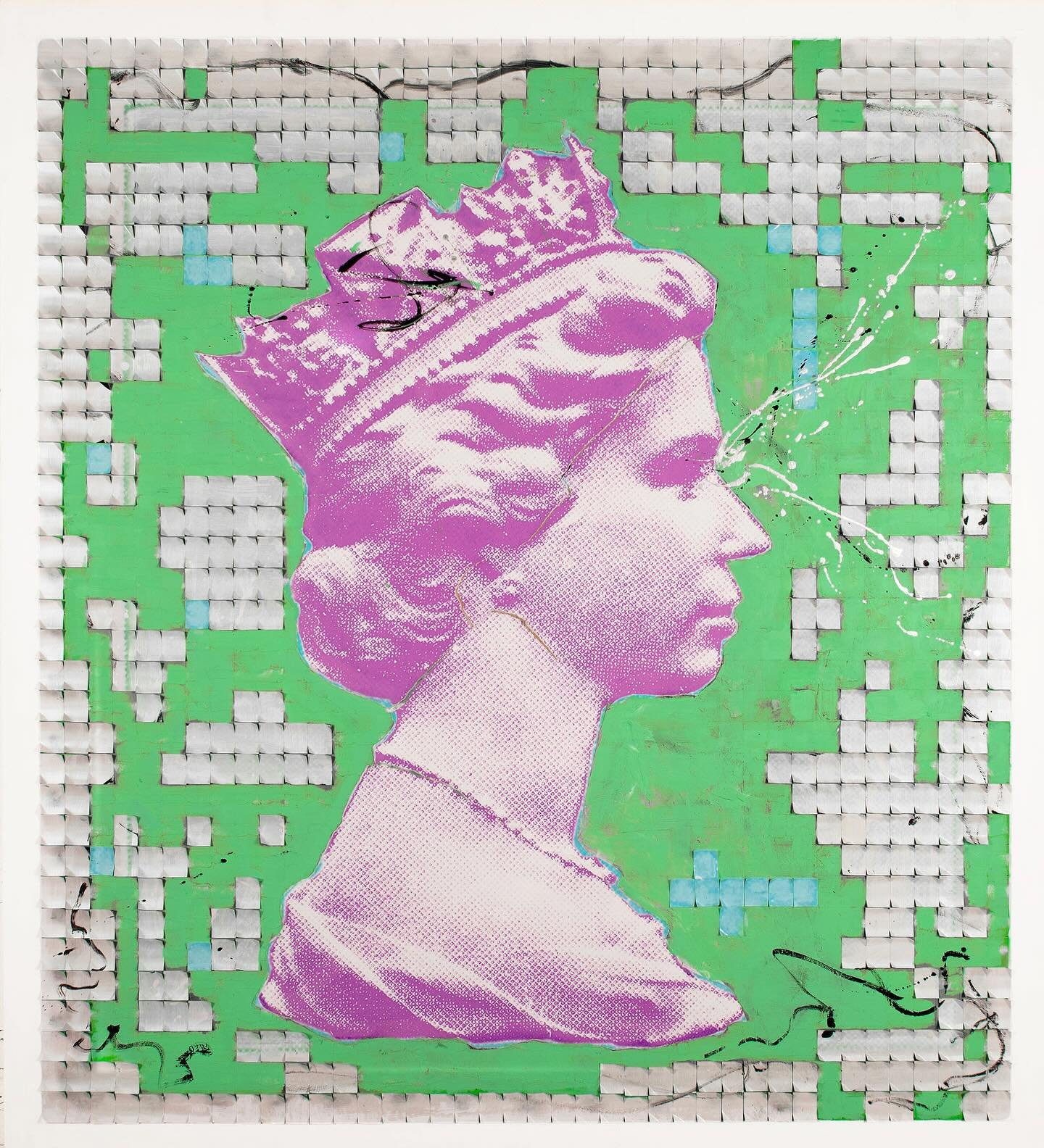 The original -  Lick My Rear - is currently on display at Air Contemporary for the next 2 weeks. 
It is the first new piece in 3 years since Queen Elizabeth died in 2022.
.
120cm x 108cm x 5cm - collaged paper and acrylic paint on board #2025 
🇬🇧👑