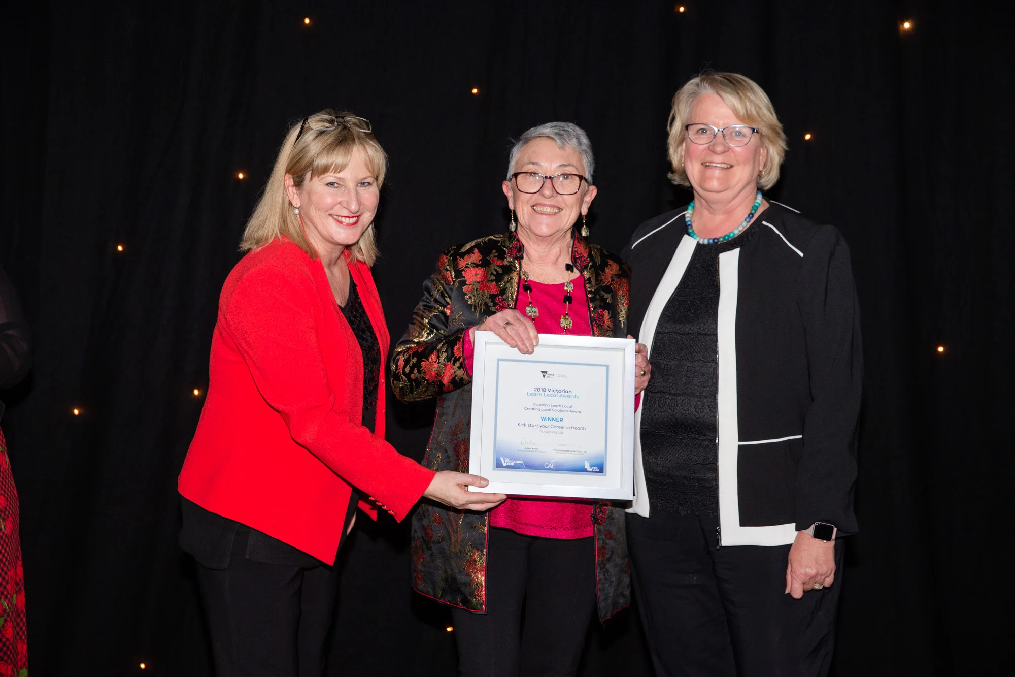 Winners at Victorian Learn Local Awards, Minister Gayle Tierney MP with Glenda McPhee and Josie Rose from Noweyung Learn Local