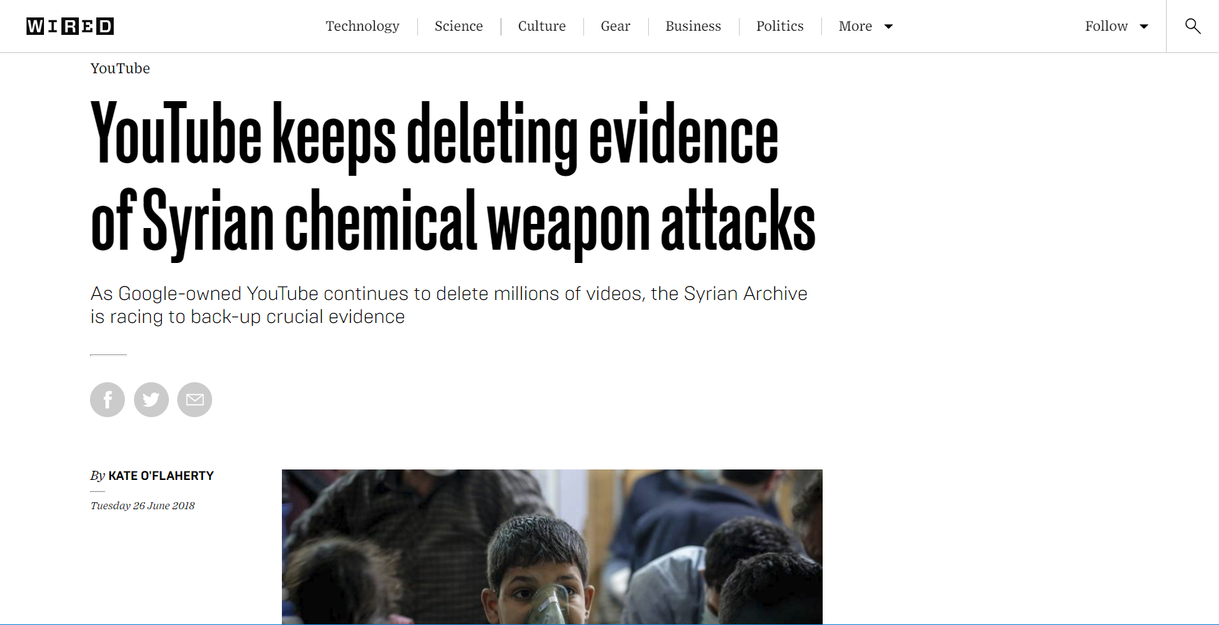 WIRED - YouTube keeps deleting evidence of Syrian chemical weapon attacks
