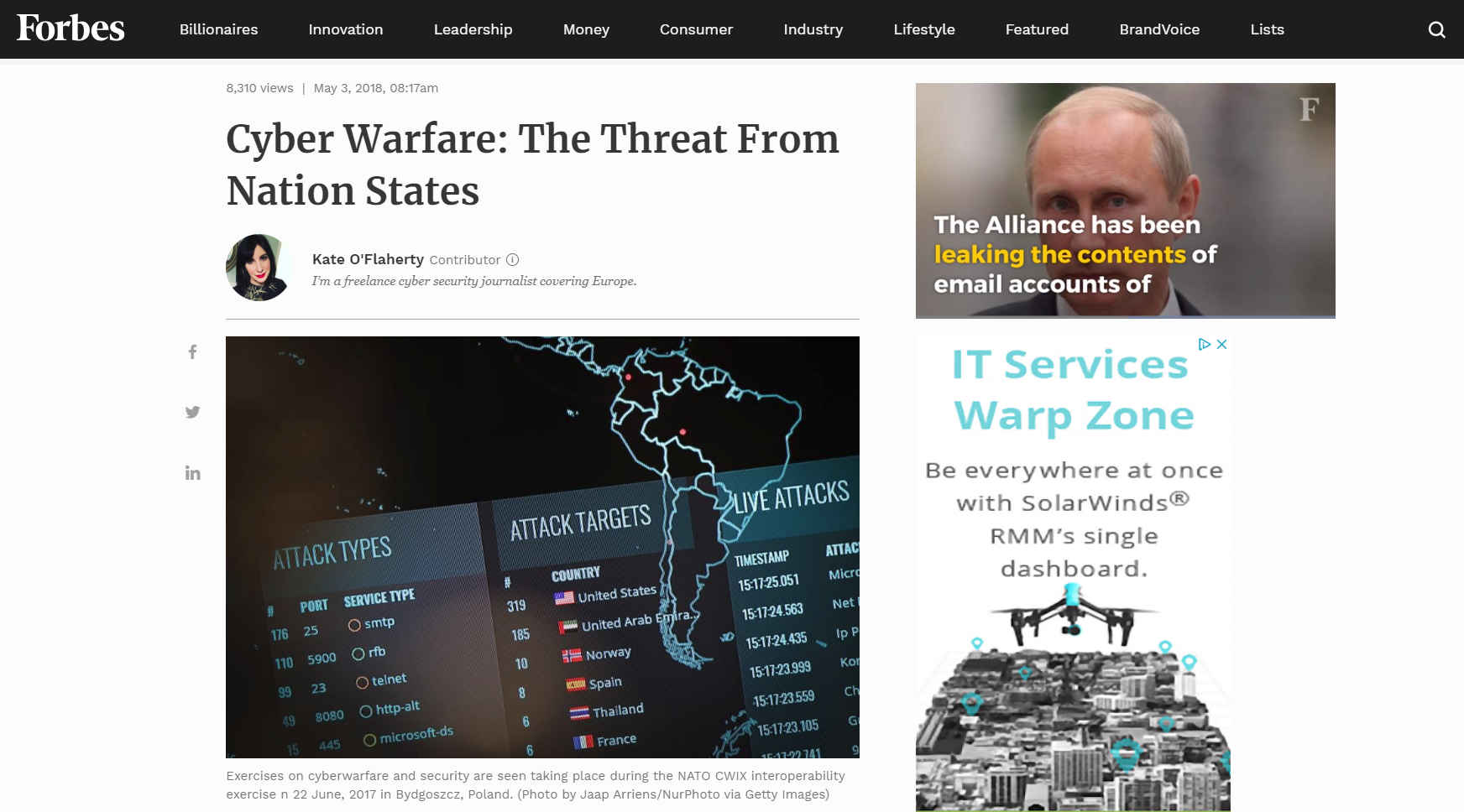 Forbes - Cyber Warfare: The Threat From Nation States