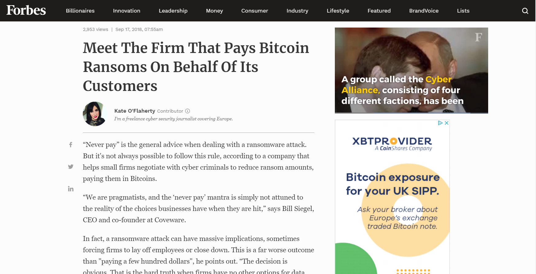 Forbes - Meet The Firm That Pays Bitcoin Ransoms On Behalf Of Its Customers