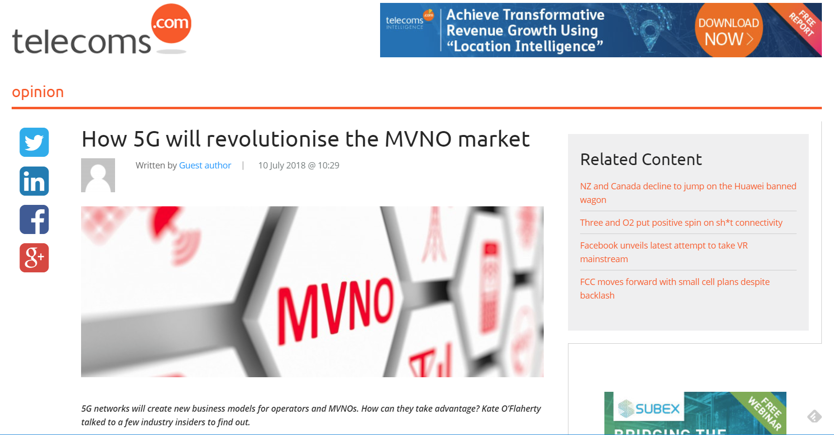 Telecoms.com - How 5G will revolutionise the MVNO market