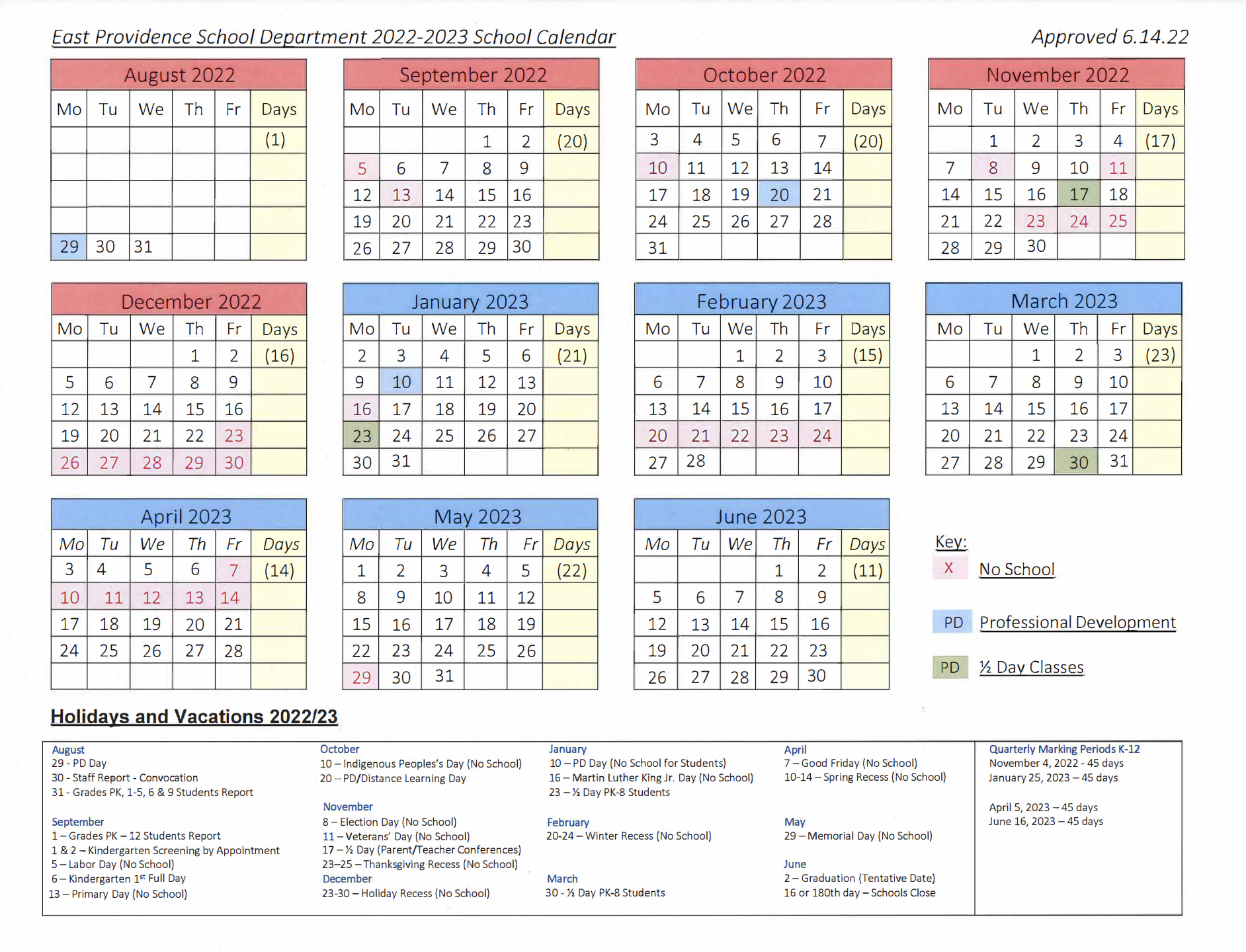 East Providenc School Calendar — EPEA
