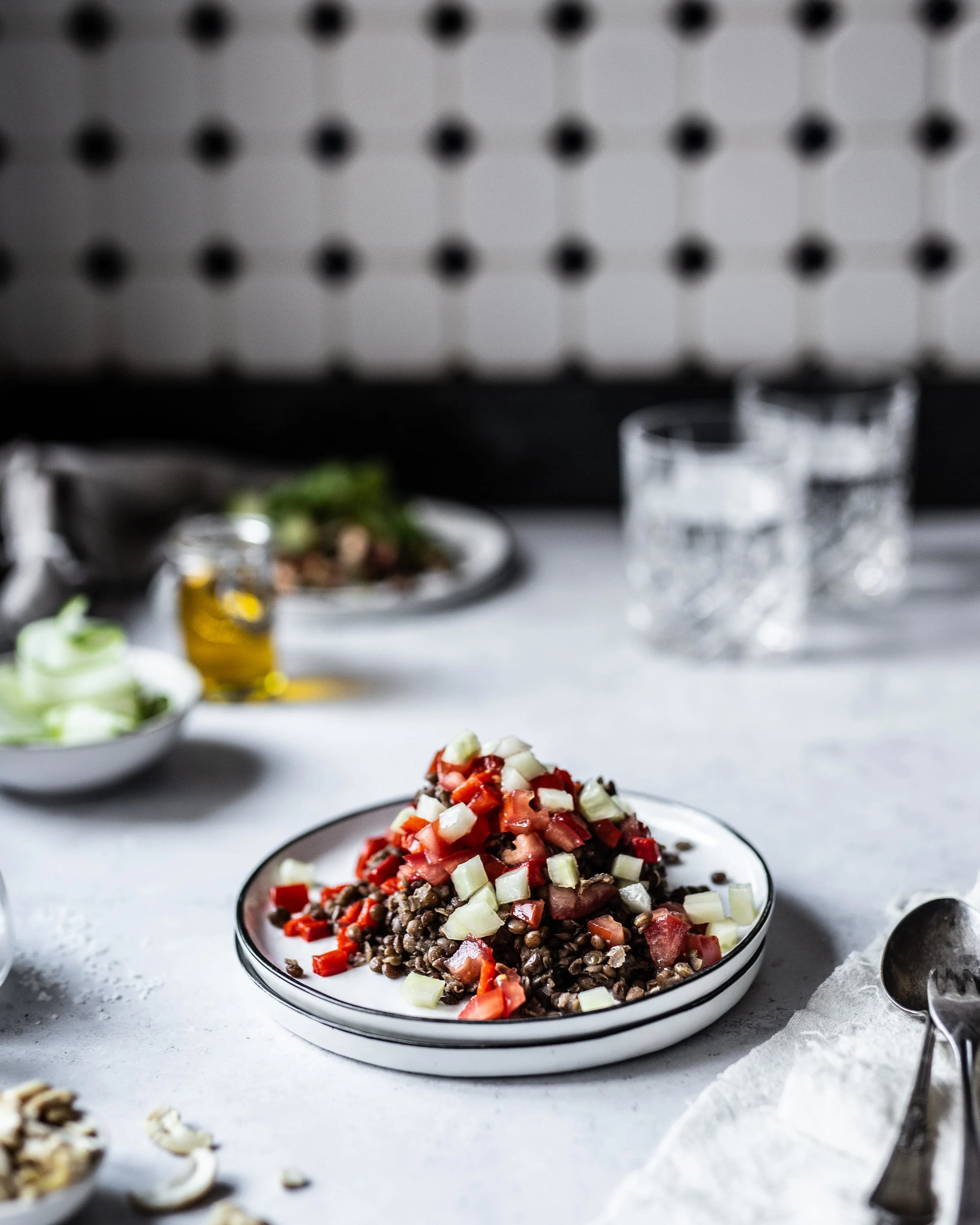 Linsensalat Gurke Paprika Foodstyling
