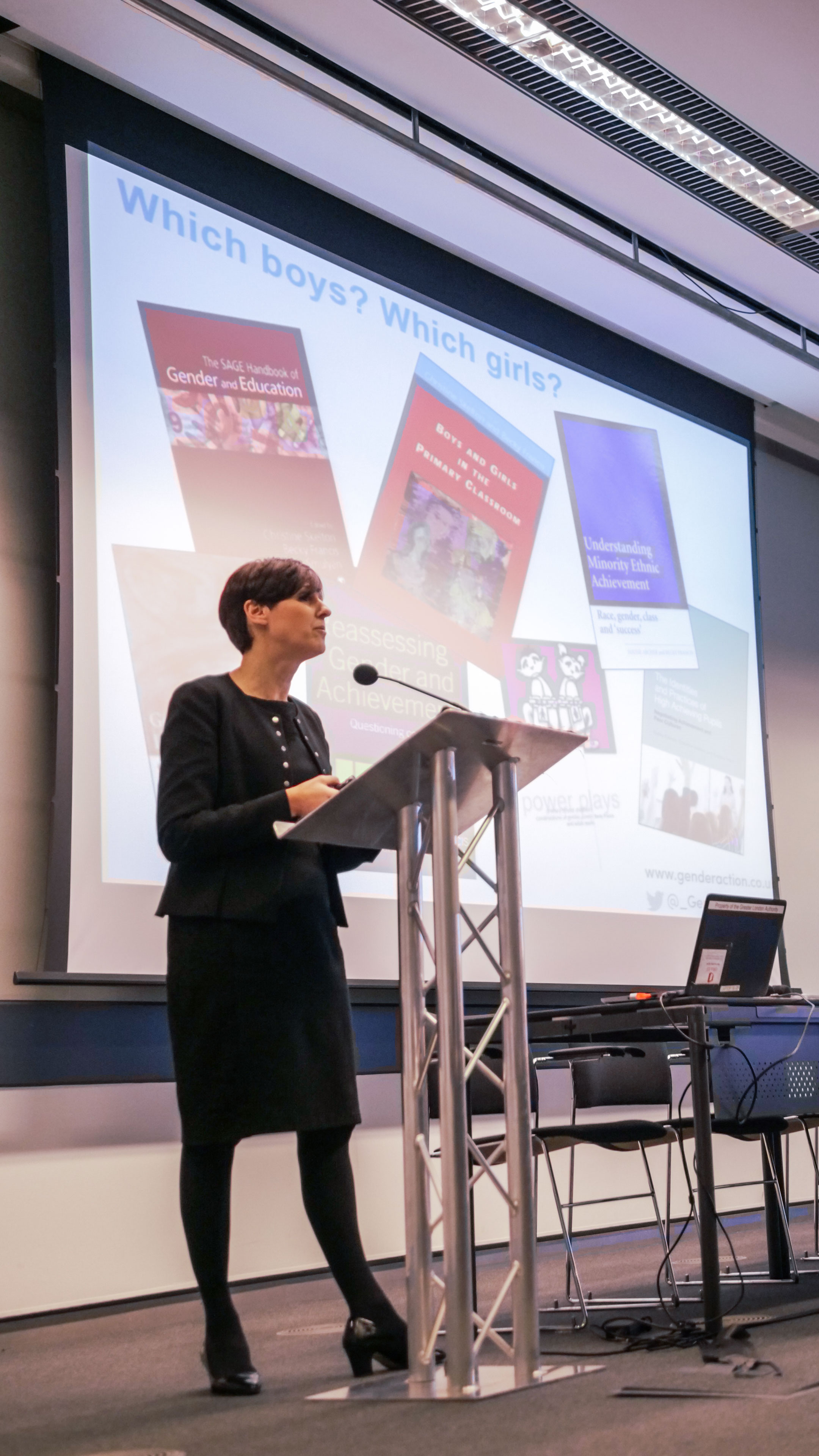 Professor Becky Francis, Director of UCL Institute of Education, speaking about her research as keynote speaker