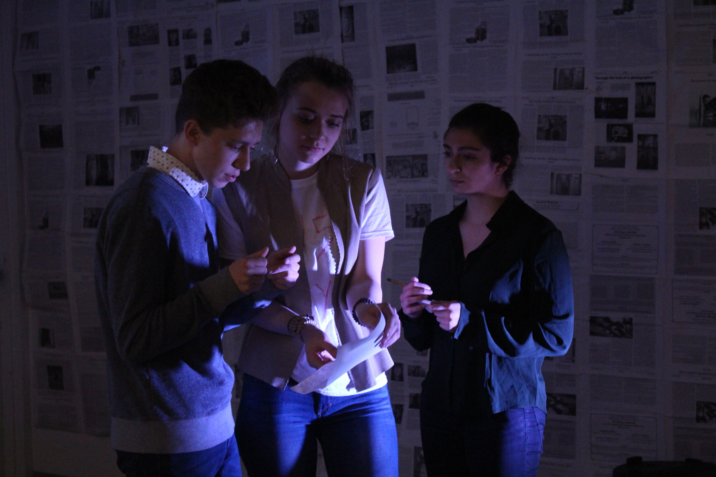 (L to R) Austin Yoder, Ona Martini, and Sydney Rutigliano in “The Untold Yippie Project” by Becca Schlossberg.