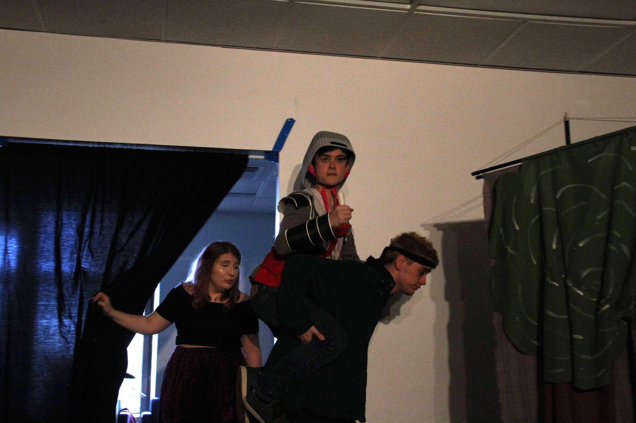 (L to R) Sarah Smagala, Alex Grimm, and Jack Harding in “Knight of the Burning Pestle”