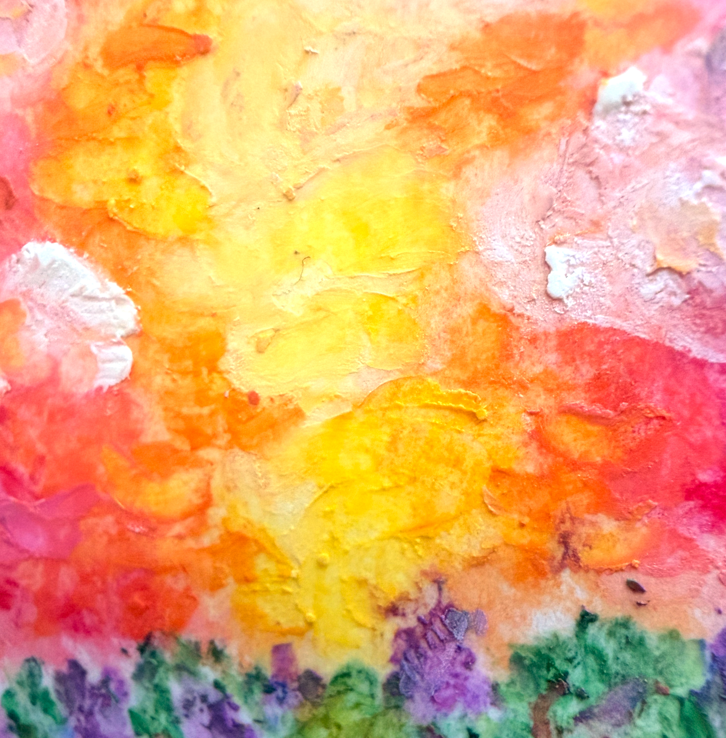 "Lavender Sunset" oil pastel ACEO close-up view of details