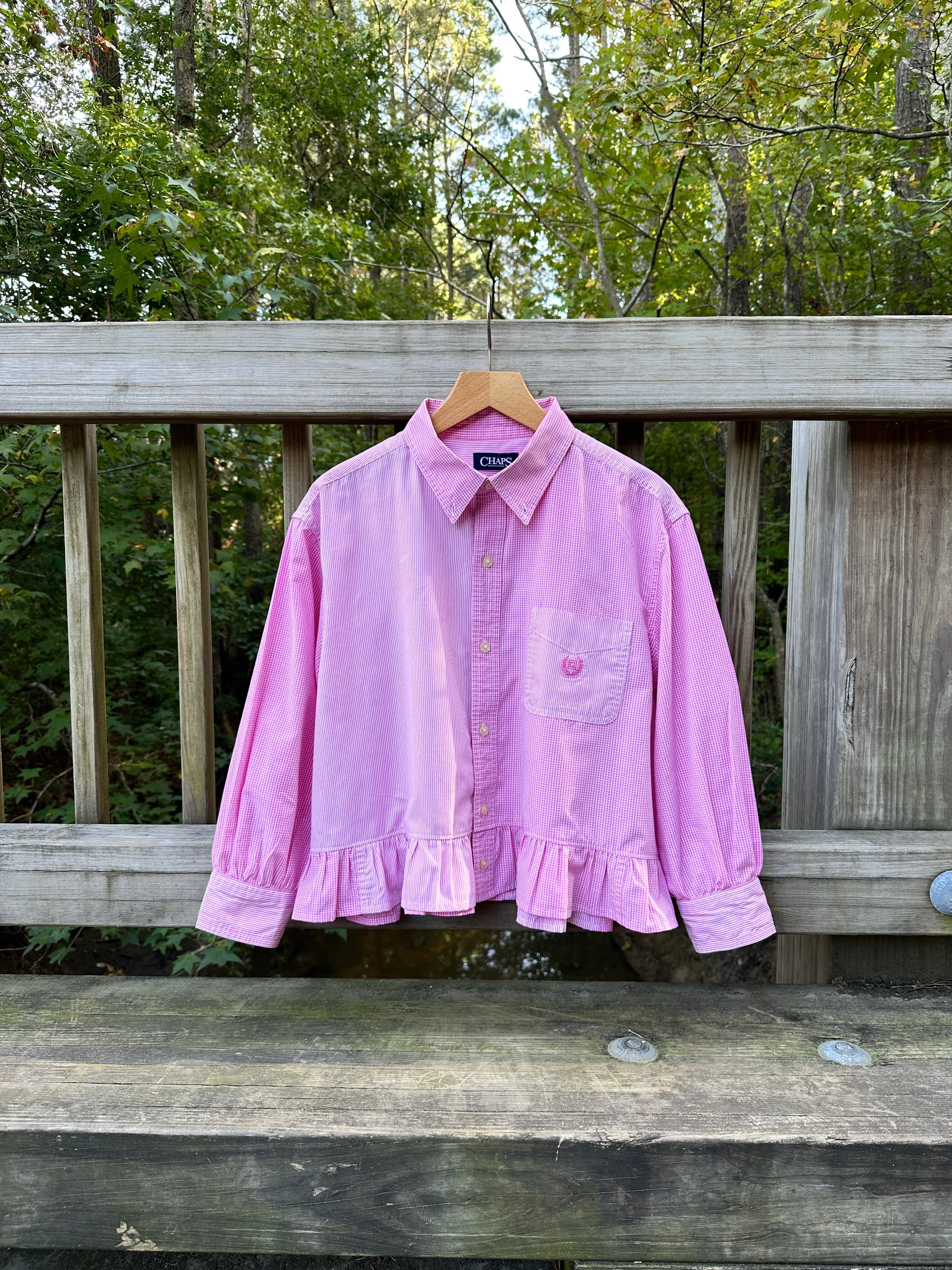 Upcycled Pink & White Mixed Pattern Boxy Button-down