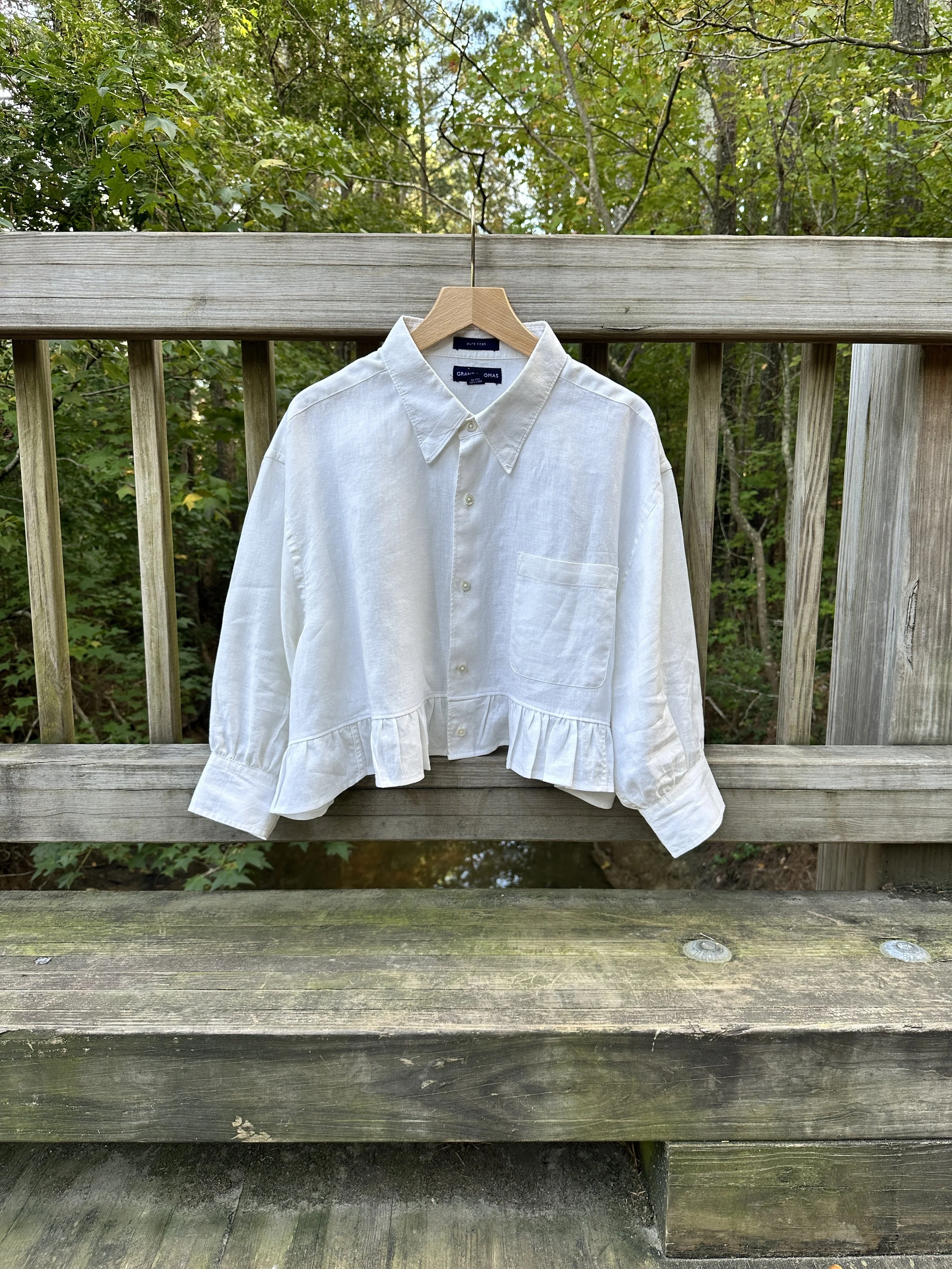 Upcycled White Linen Boxy Button-down