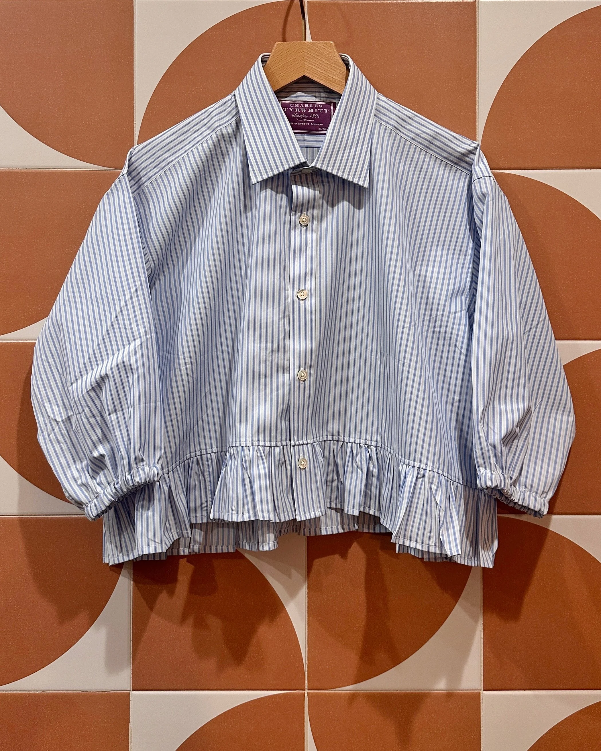 Upcycled Blue & White Stripe Boxy Button-down