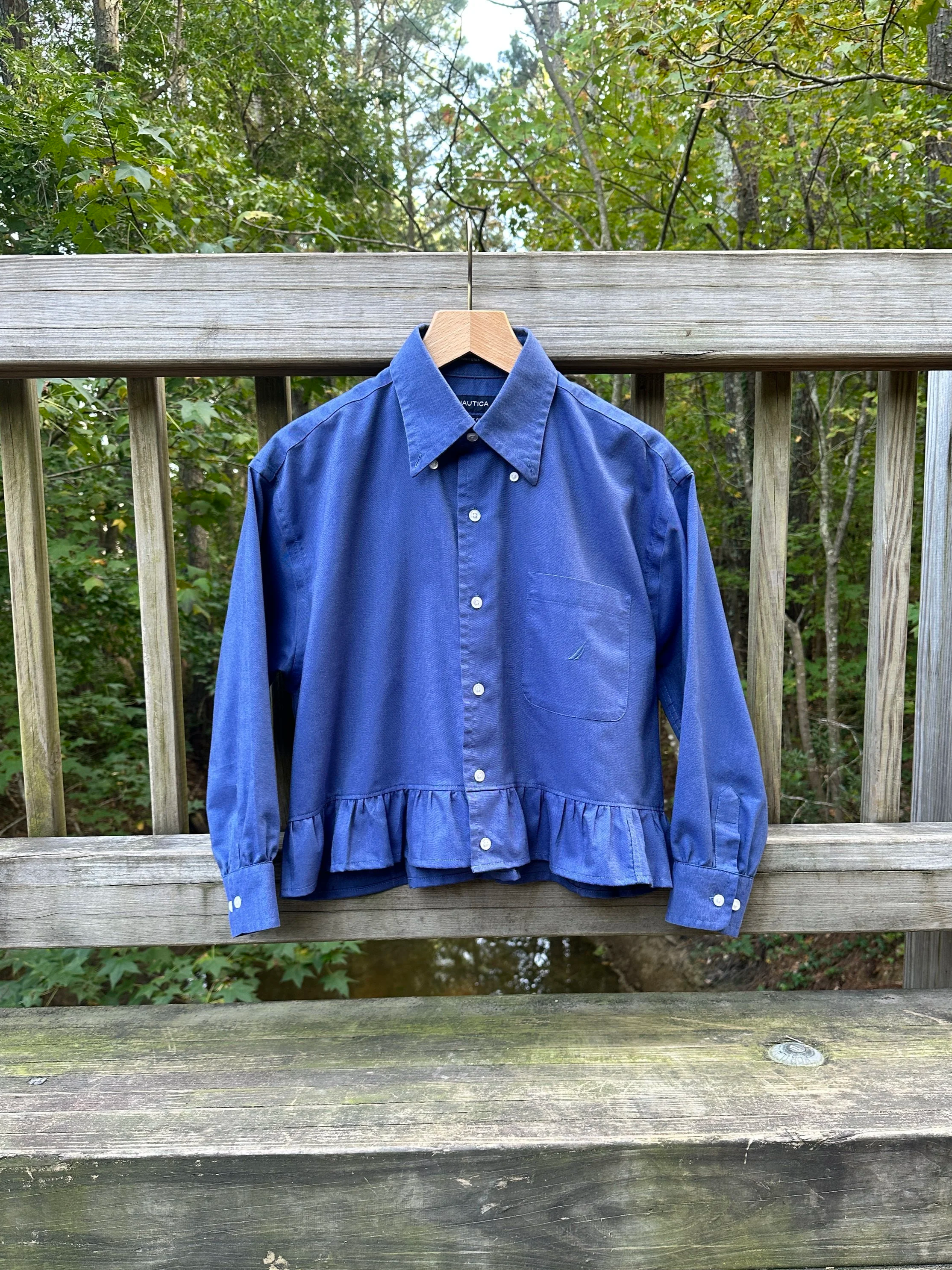 Upcycled Navy Boxy Button-down