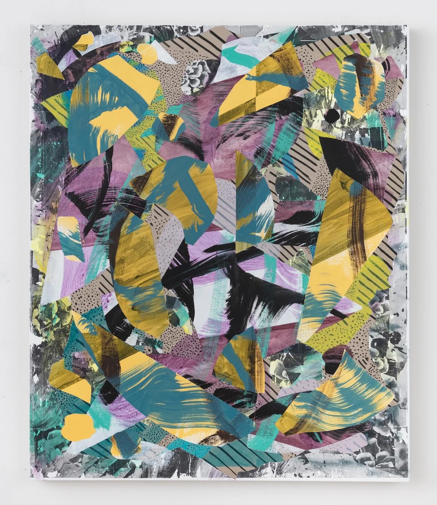 Coming Down, 2023, acrylic and transfer on linen, 48x42 inches.